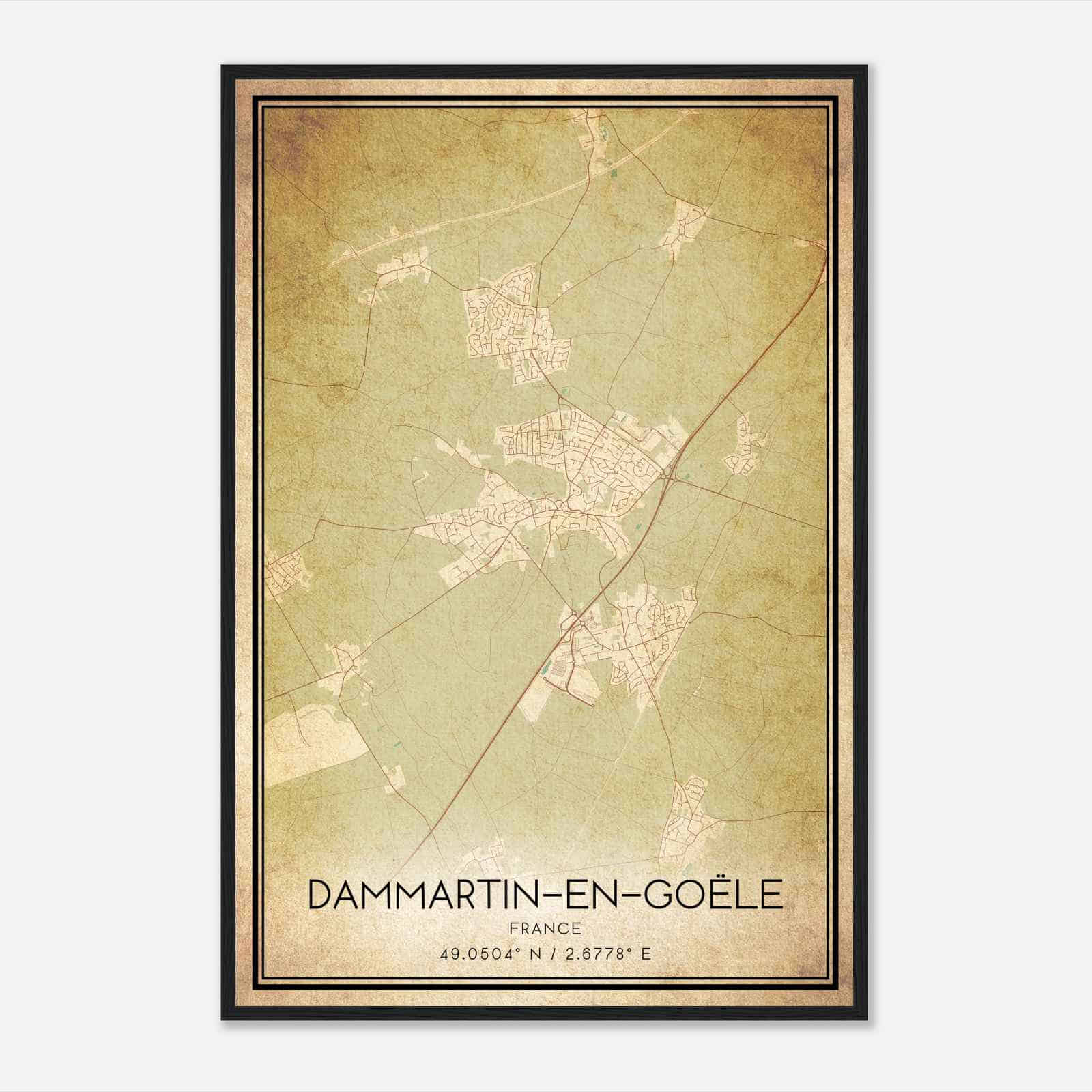 Vintage Dammartin-en-Goele France Map Poster, Dammartin-en-Goele City Road Wall Art Print