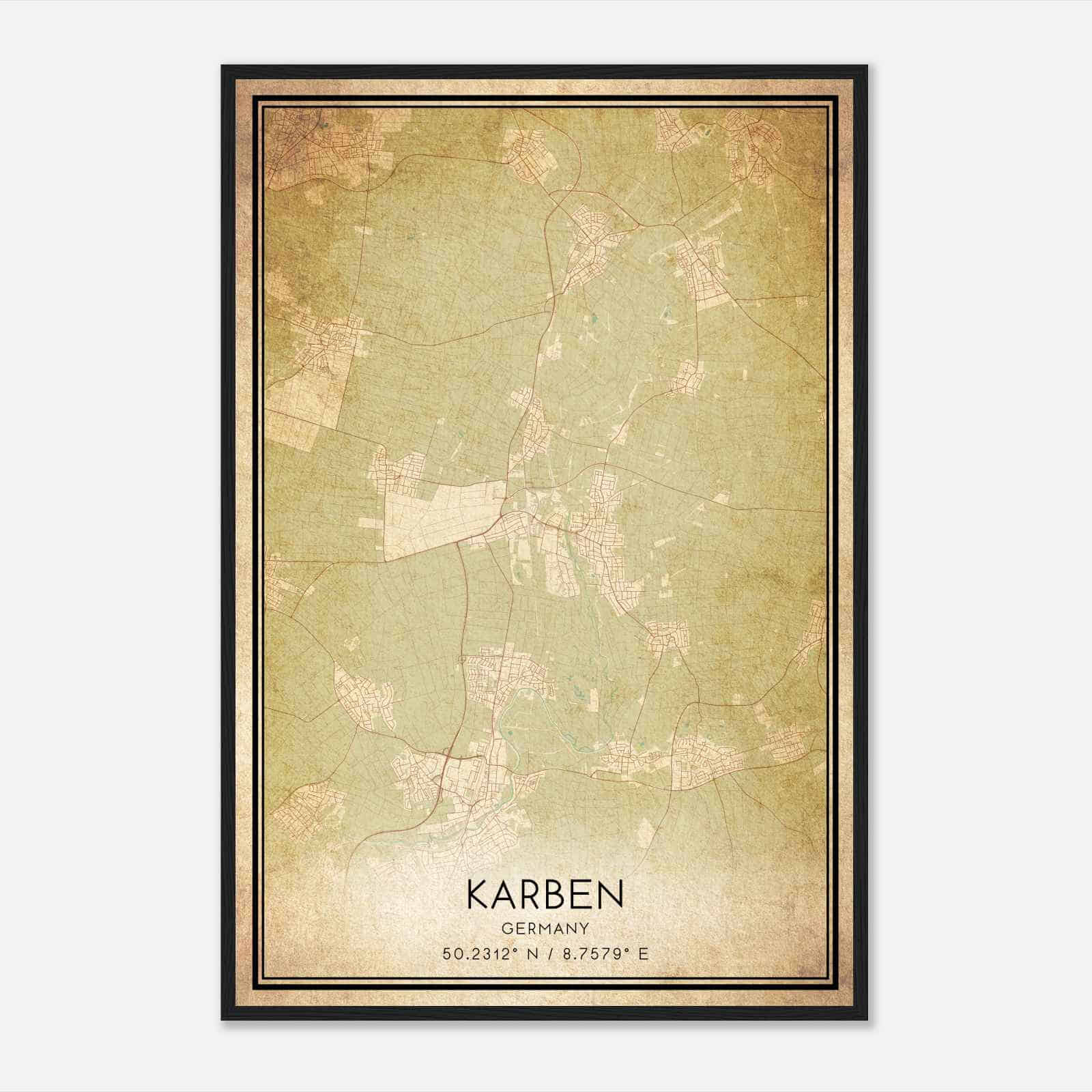 Vintage Karben Germany Map Poster, Karben City Road Wall Art Print