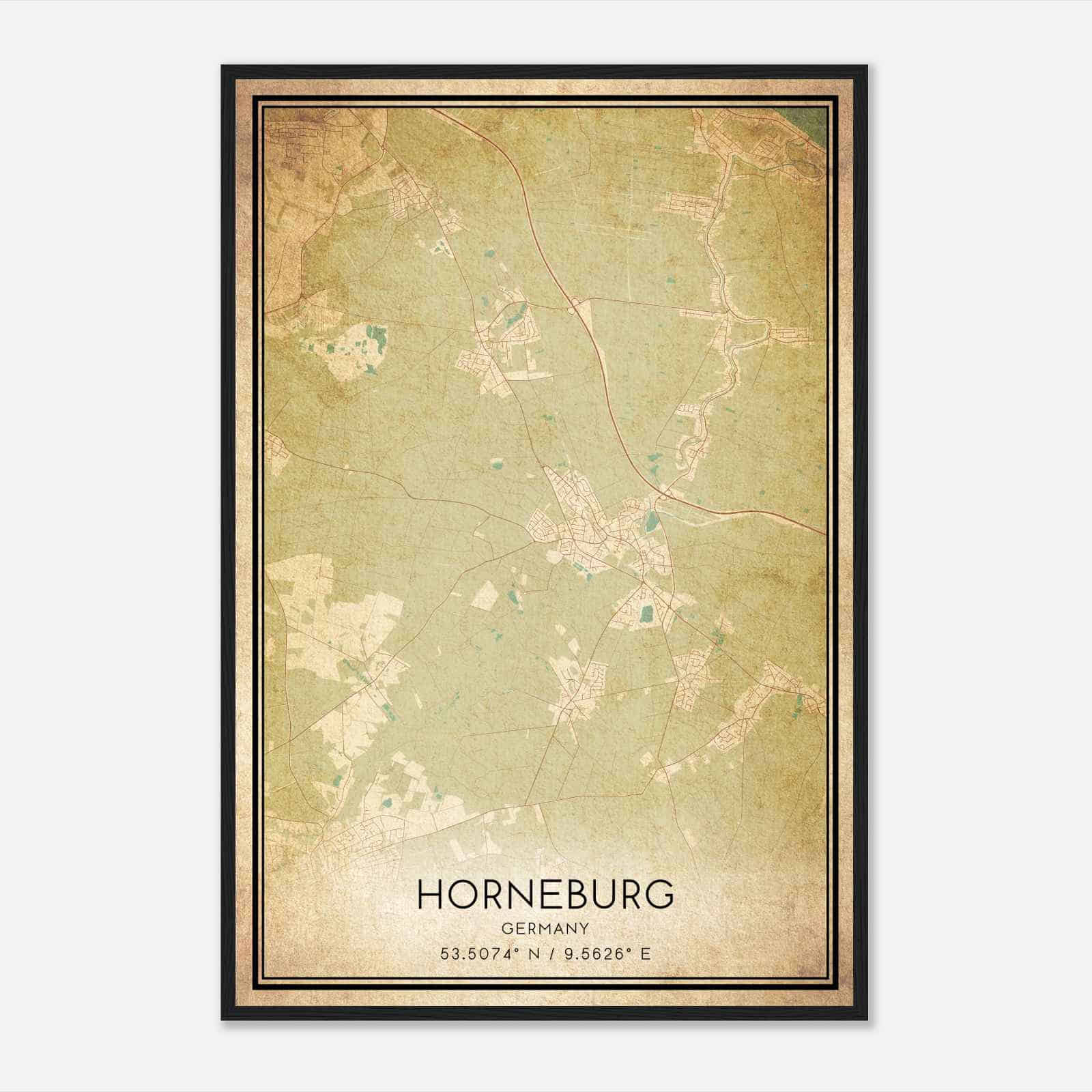 Vintage Horneburg Germany Map Poster, Horneburg City Road Wall Art Print