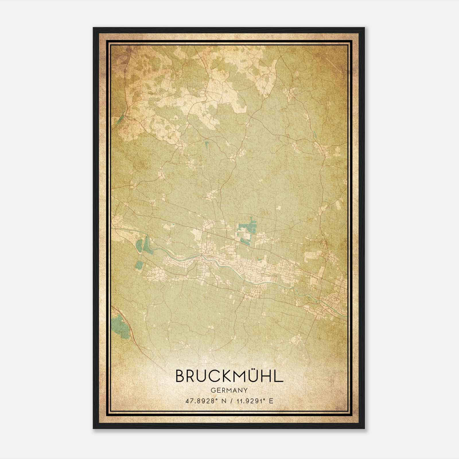 Vintage Bruckmuhl Germany Map Poster, Bruckmuhl City Road Wall Art Print