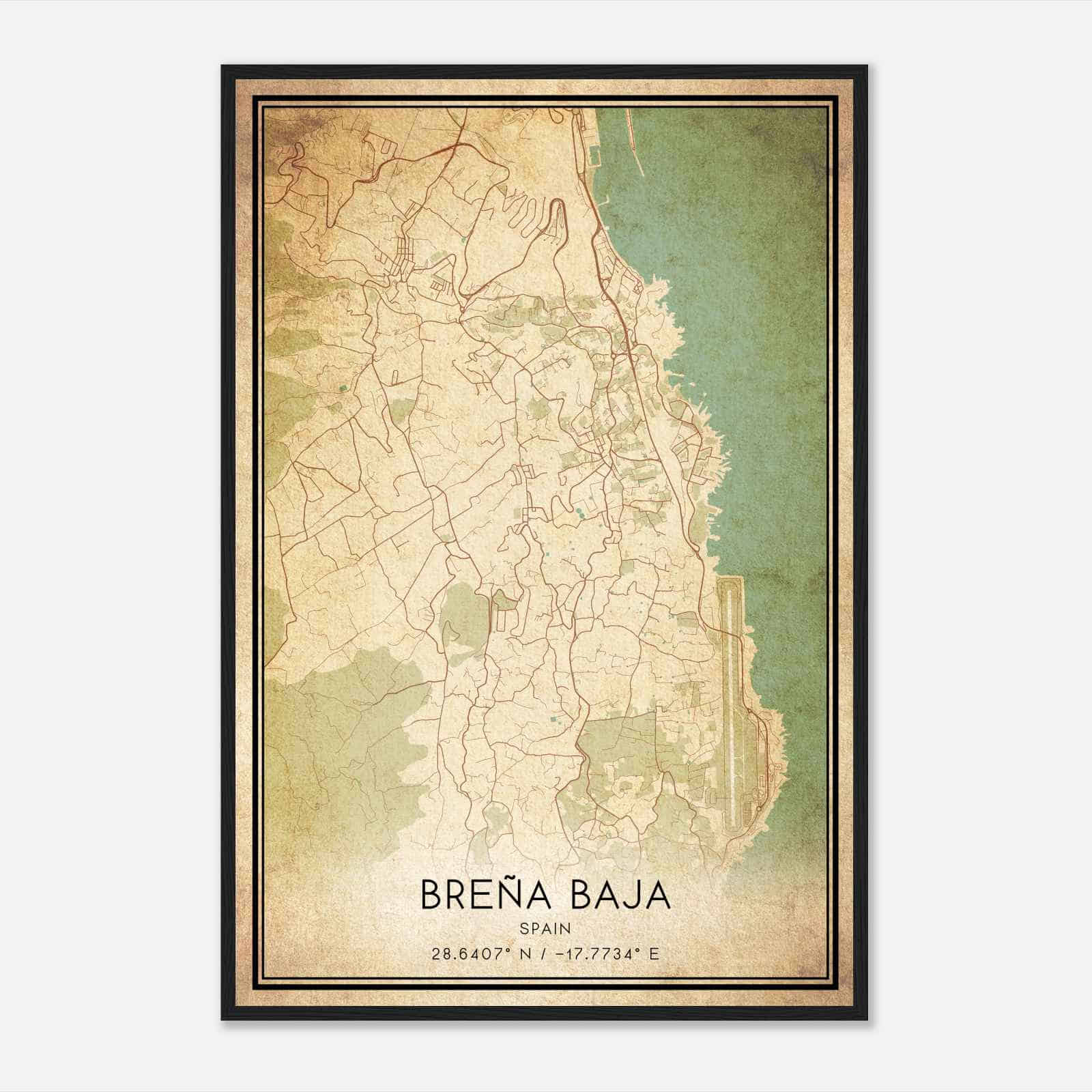 Vintage Brena Baja Spain Map Poster, Brena Baja City Road Wall Art Print