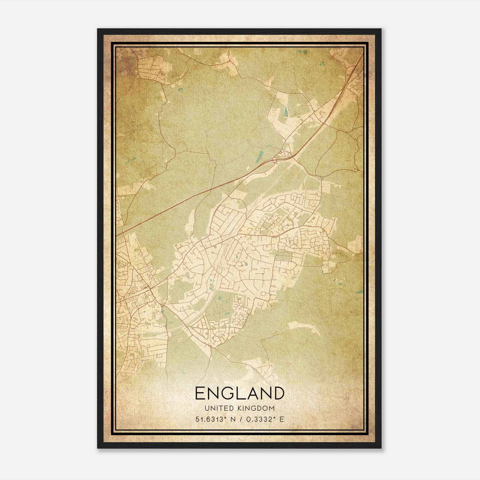 Vintage Shenfield United Kingdom Map Poster, Shenfield City Road Wall Art Print