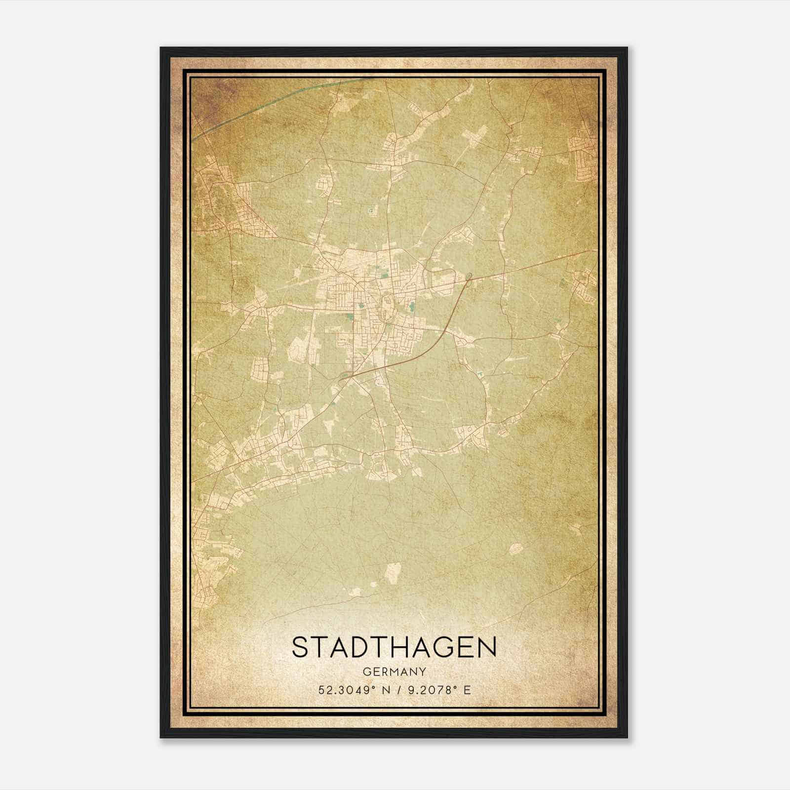Vintage Stadthagen Germany Map Poster, Stadthagen City Road Wall Art Print