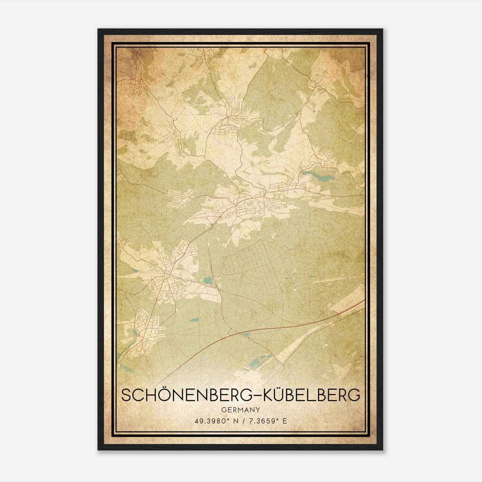 Vintage Schonenberg-Kubelberg Germany Map Poster, Schonenberg-Kubelberg City Road Wall Art Print