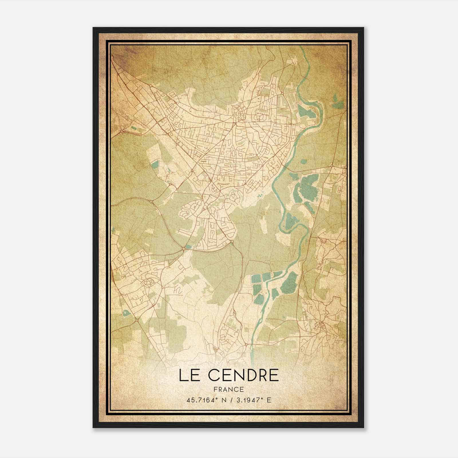 Vintage Le Cendre France Map Poster, Le Cendre City Road Wall Art Print
