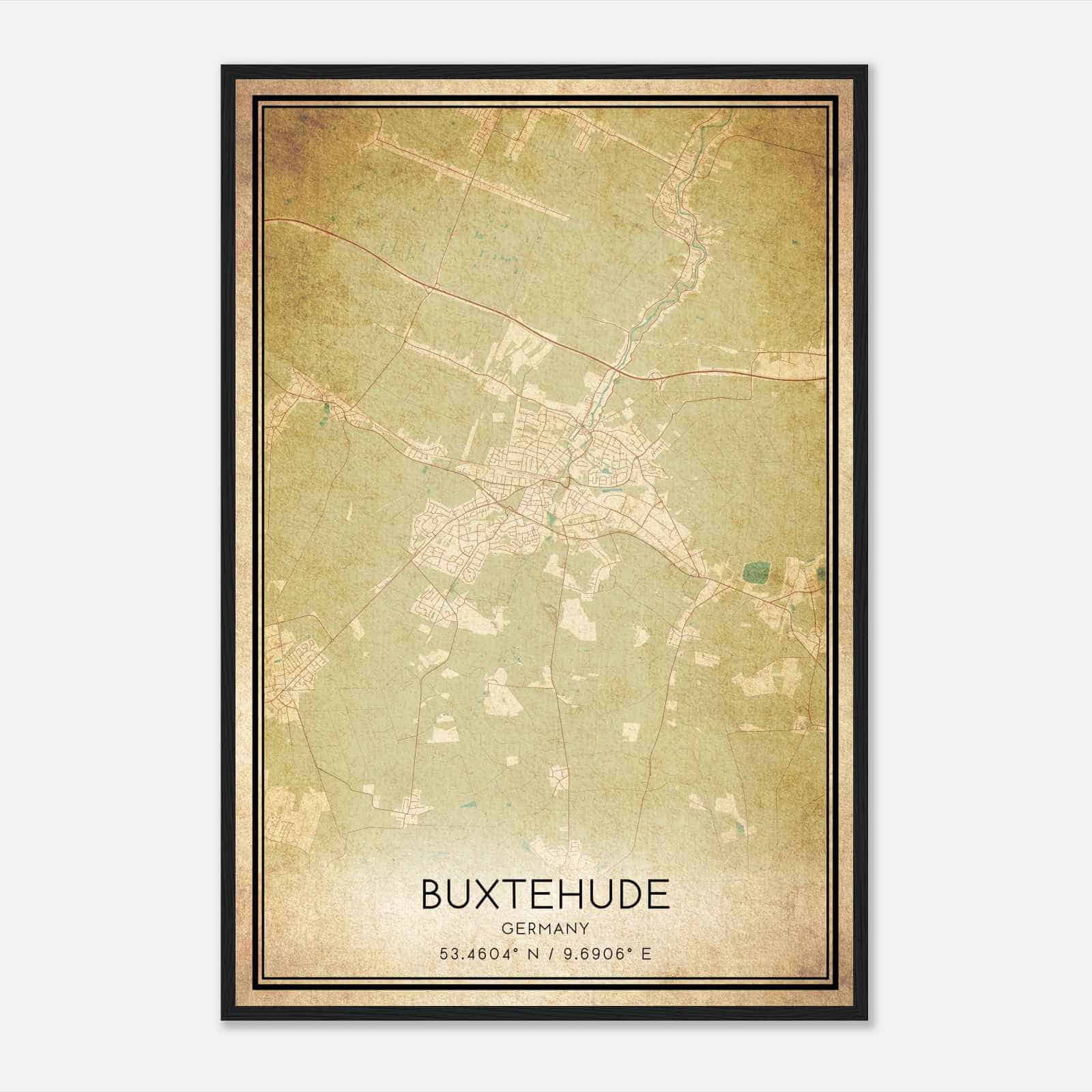 Vintage Buxtehude Germany Map Poster, Buxtehude City Road Wall Art Print