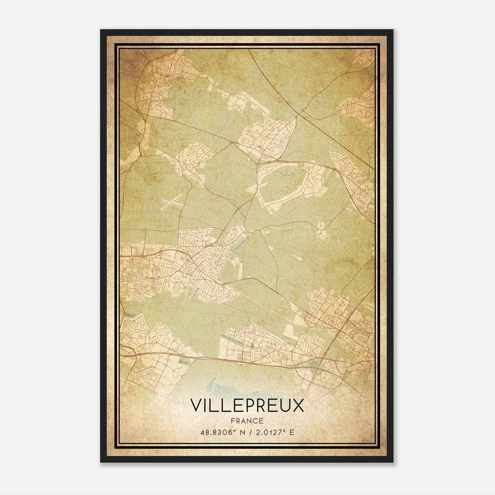 Vintage Villepreux France Map Poster, Villepreux City Road Wall Art Print