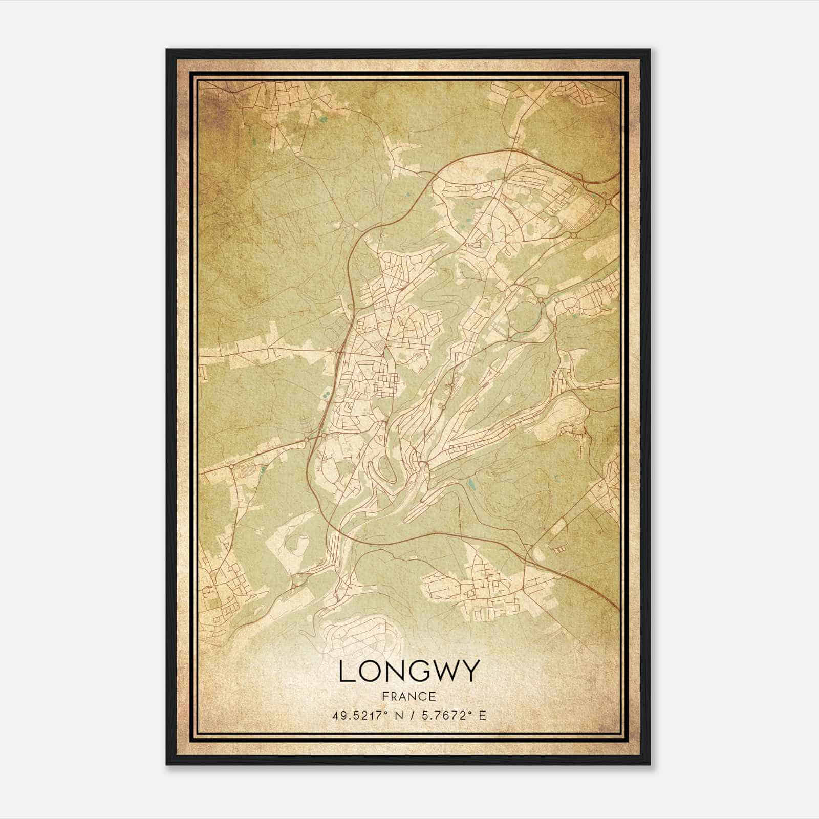 Vintage Longwy France Map Poster, Longwy City Road Wall Art Print