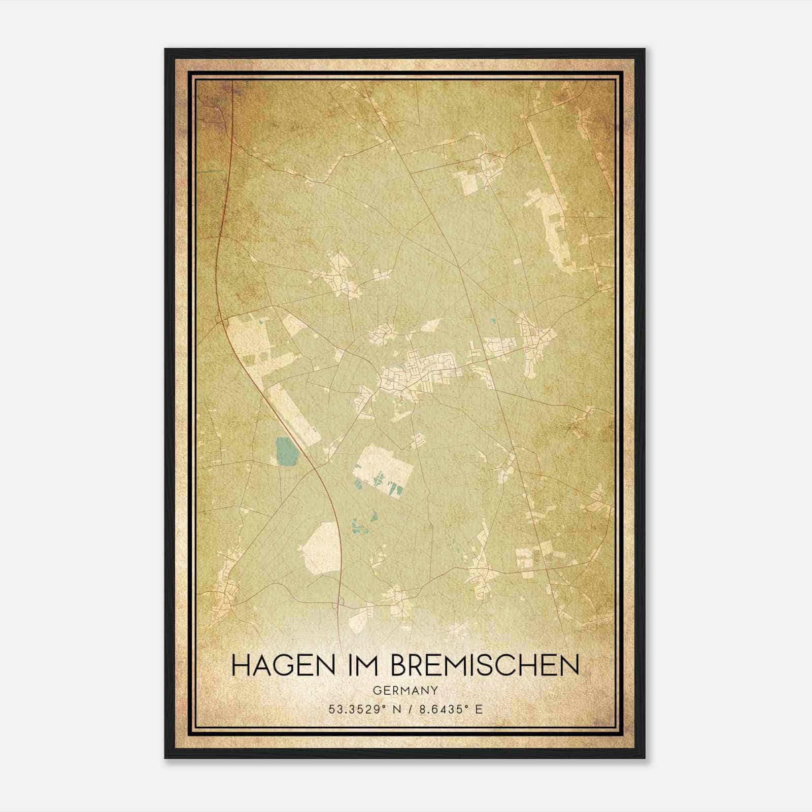 Vintage Hagen im Bremischen Germany Map Poster, Hagen im Bremischen City Road Wall Art Print