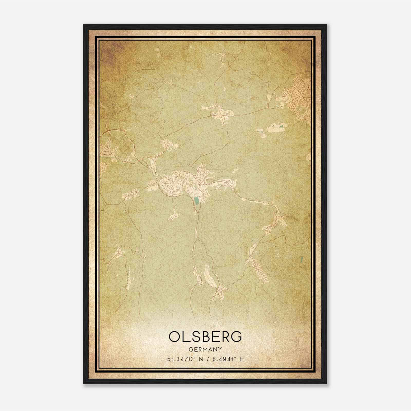 Vintage Olsberg Germany Map Poster, Olsberg City Road Wall Art Print