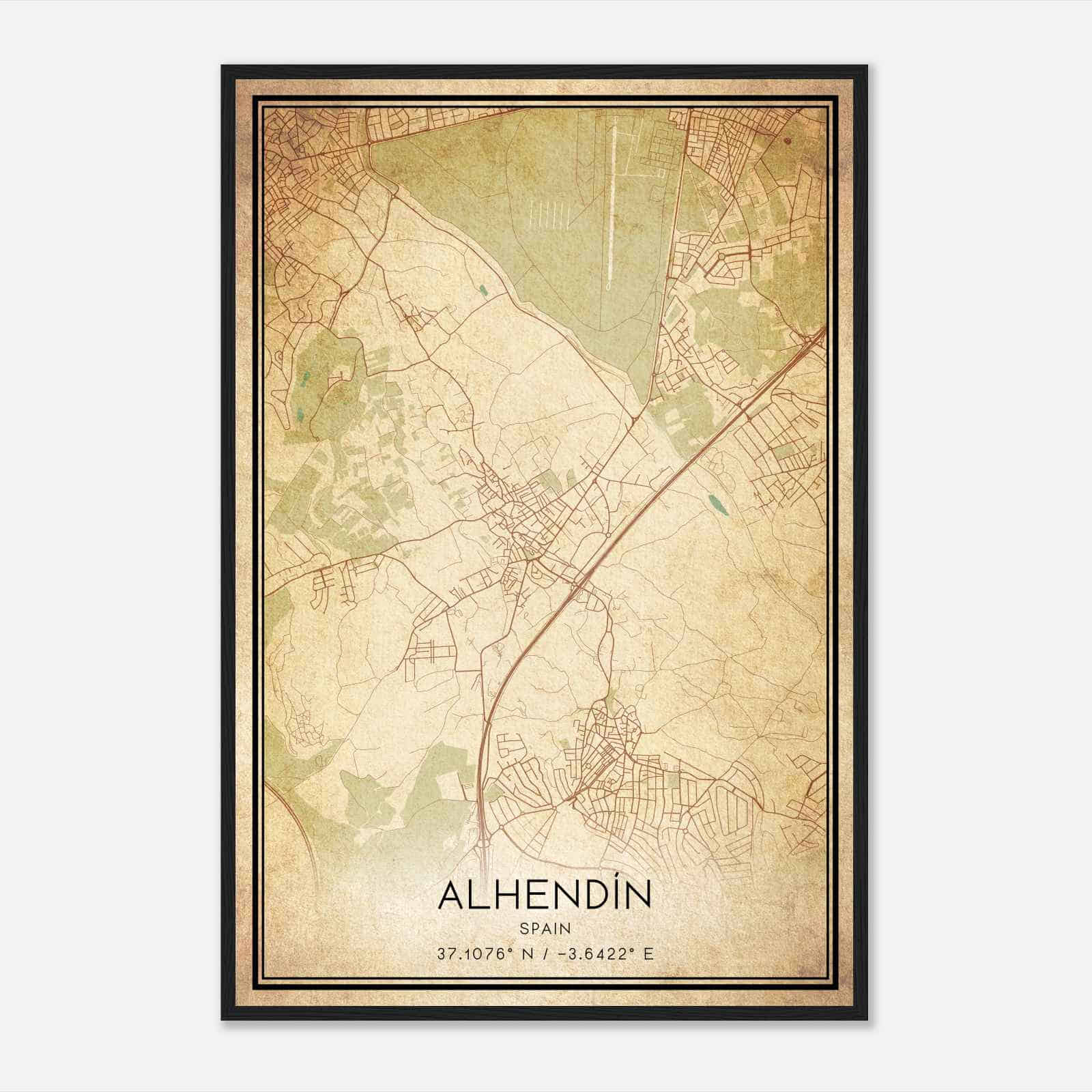 Vintage Alhendin Spain Map Poster, Alhendin City Road Wall Art Print
