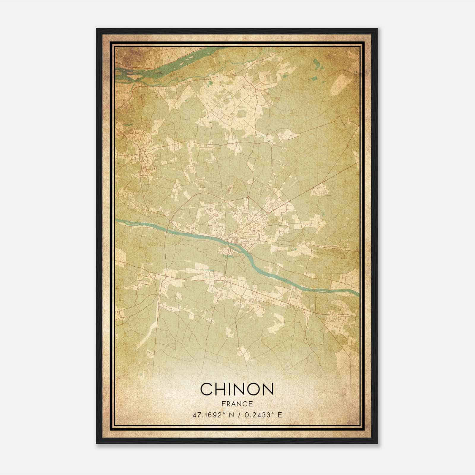 Vintage Chinon France Map Poster, Chinon City Road Wall Art Print