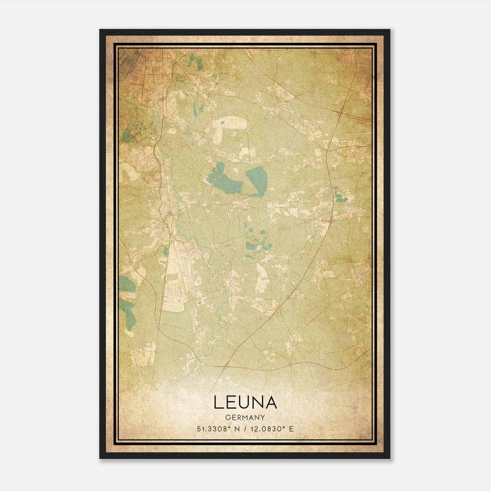 Vintage Leuna Germany Map Poster, Leuna City Road Wall Art Print