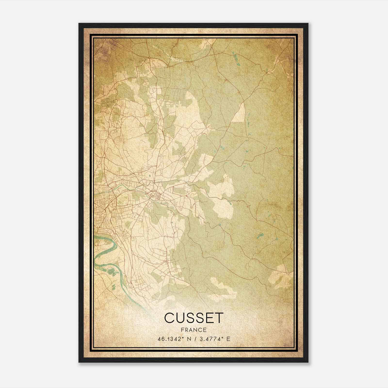 Vintage Cusset France Map Poster, Cusset City Road Wall Art Print