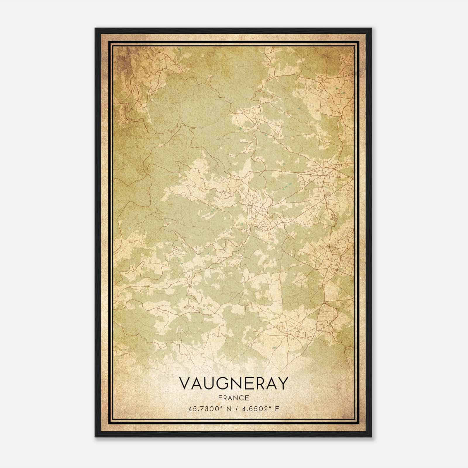 Vintage Vaugneray France Map Poster, Vaugneray City Road Wall Art Print