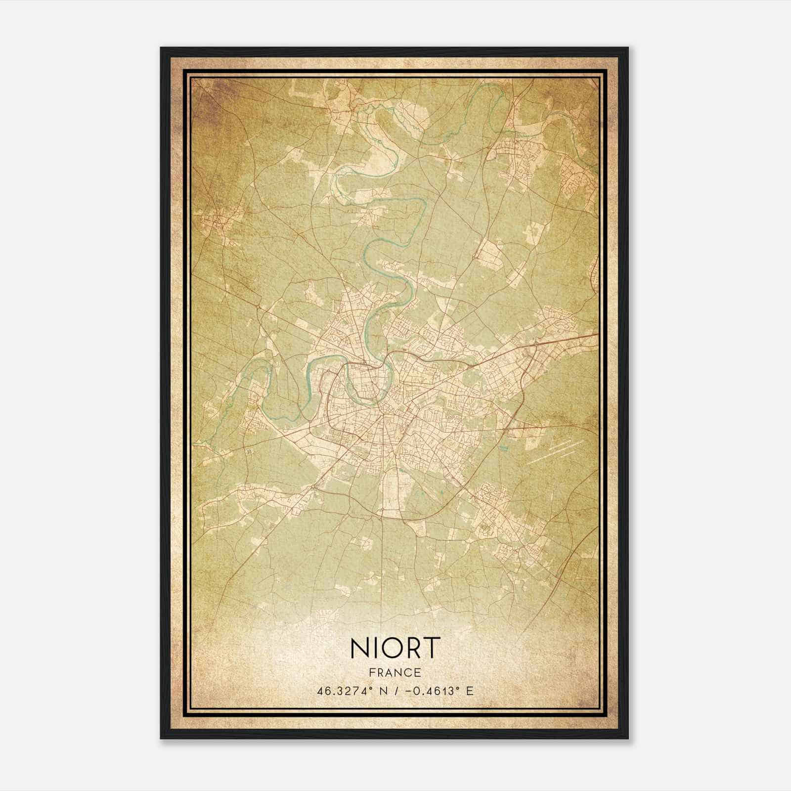 Vintage Niort France Map Poster, Niort City Road Wall Art Print