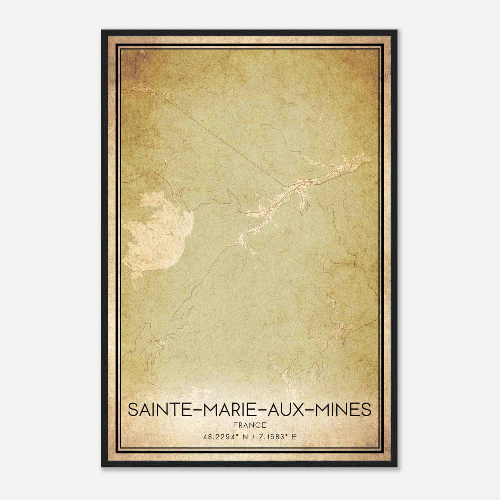 Vintage Sainte-Marie-aux-Mines France Map Poster, Sainte-Marie-aux-Mines City Road Wall Art Print