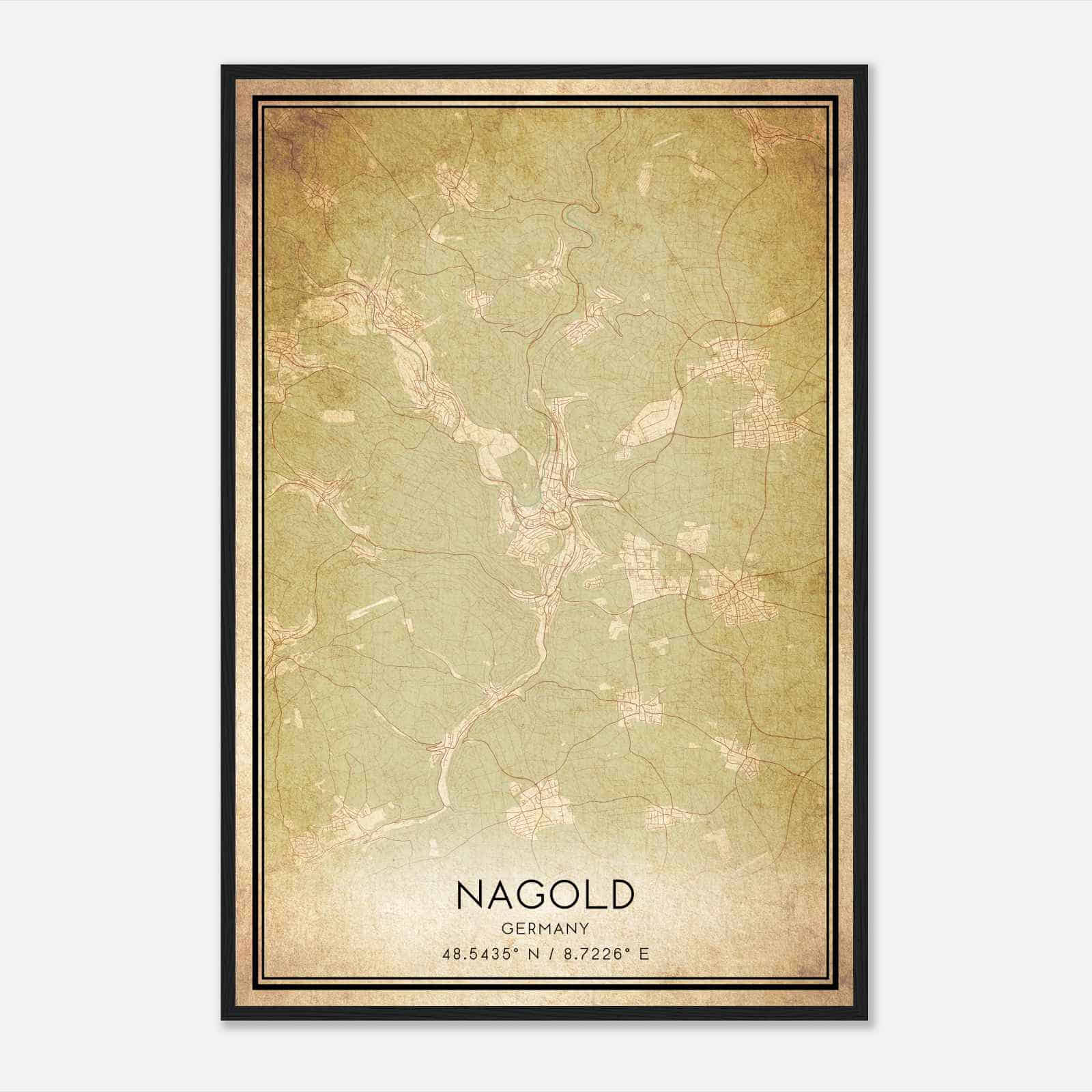 Vintage Nagold Germany Map Poster, Nagold City Road Wall Art Print