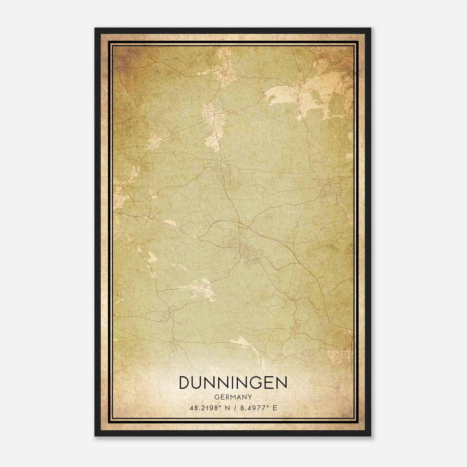 Vintage Dunningen Germany Map Poster, Dunningen City Road Wall Art Print