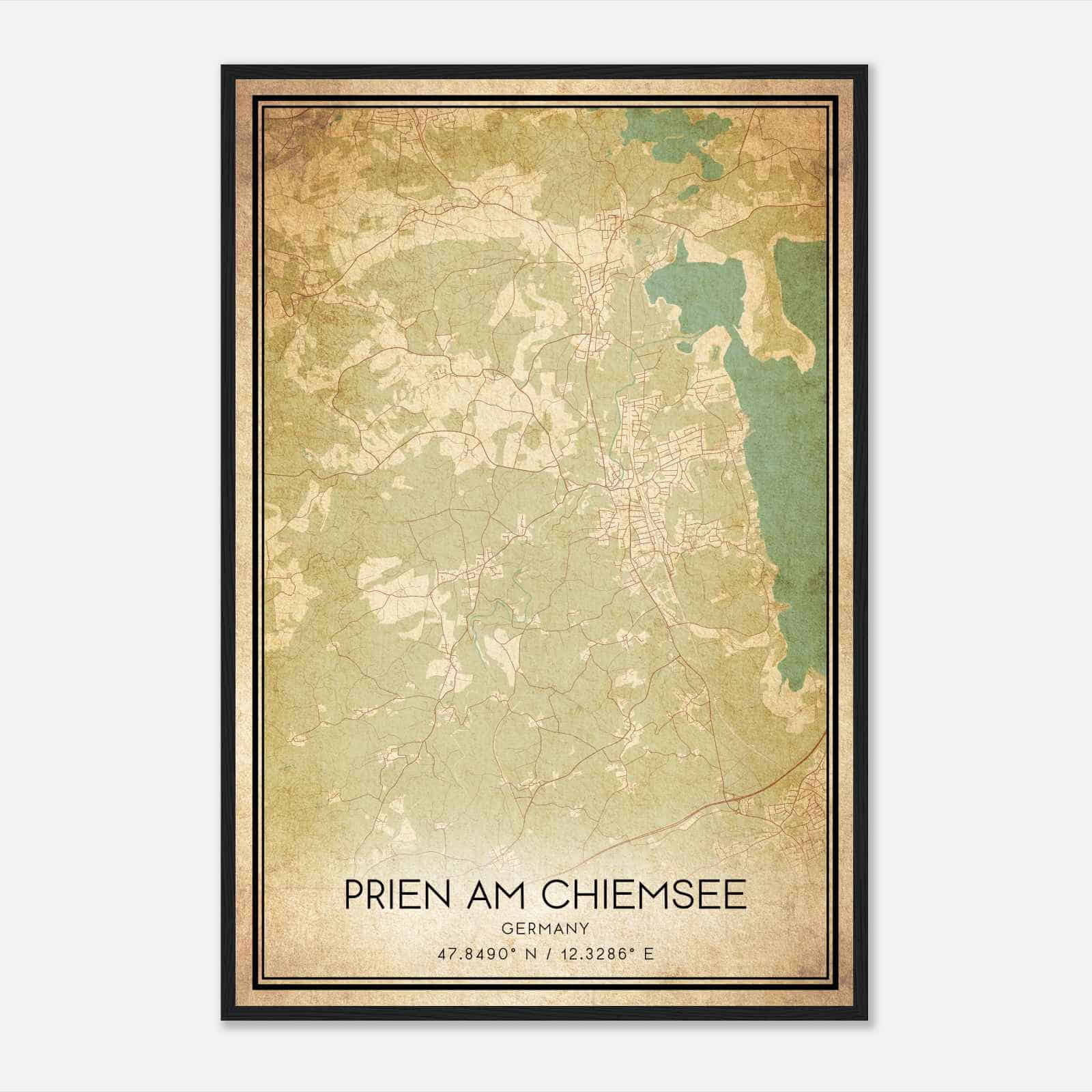 Vintage Prien am Chiemsee Germany Map Poster, Prien am Chiemsee City Road Wall Art Print