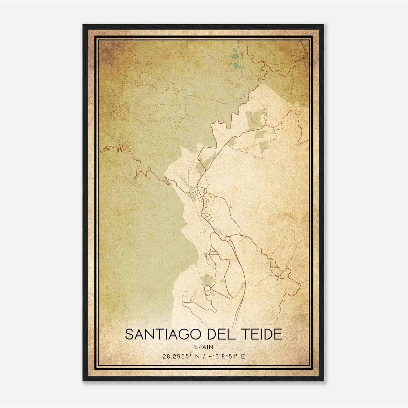 Vintage Santiago del Teide Spain Map Poster, Santiago del Teide City Road Wall Art Print