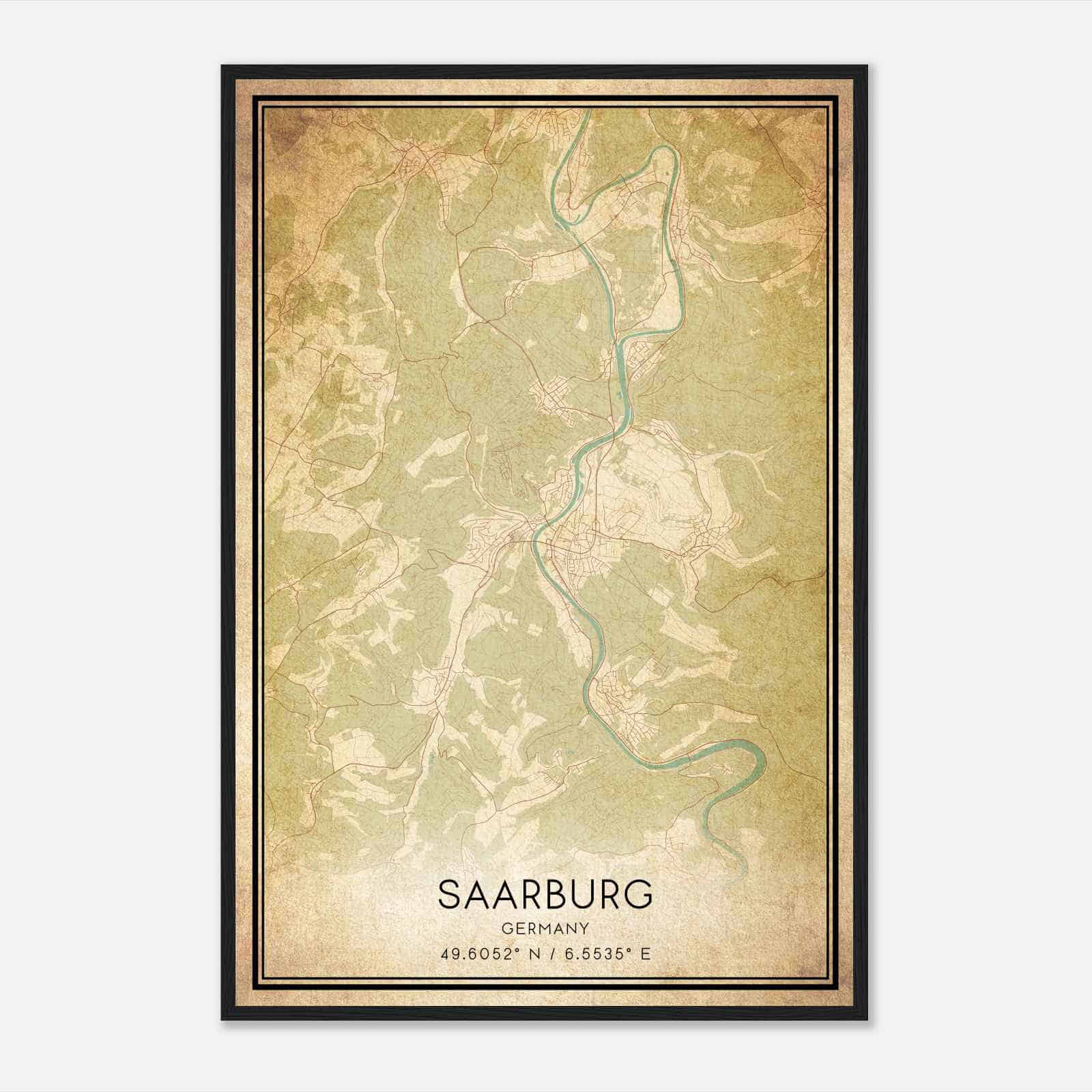 Vintage Saarburg Germany Map Poster, Saarburg City Road Wall Art Print