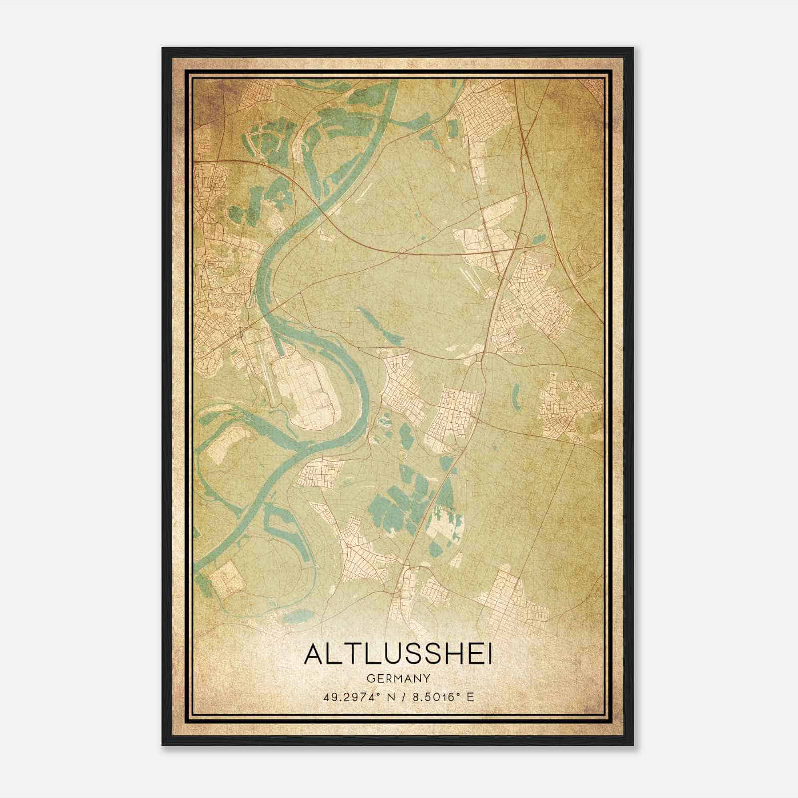 Vintage Altlussheim Germany Map Poster, Altlussheim City Road Wall Art Print