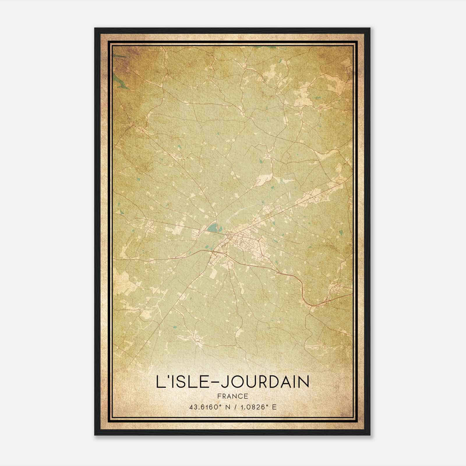 Vintage L’Isle-Jourdain France Map Poster, L’Isle-Jourdain City Road Wall Art Print