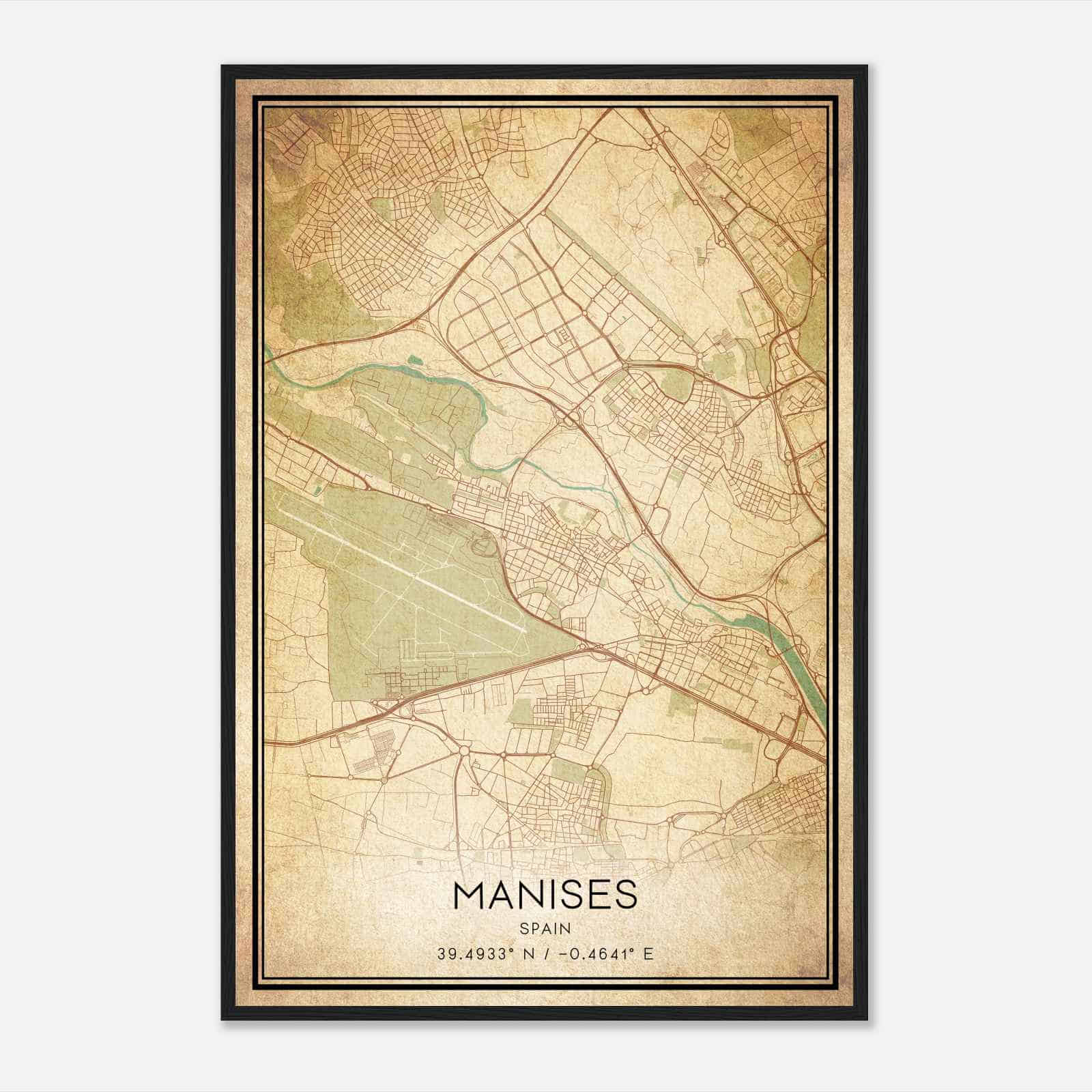 Vintage Manises Spain Map Poster, Manises City Road Wall Art Print