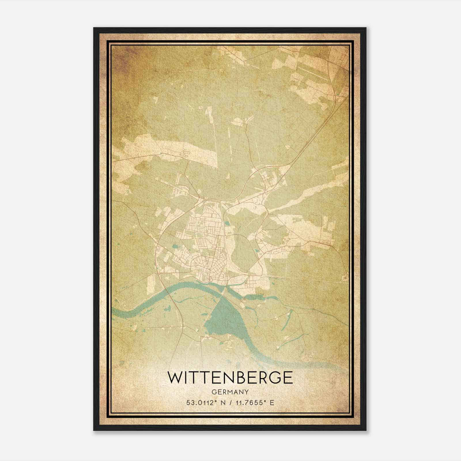 Vintage Wittenberge Germany Map Poster, Wittenberge City Road Wall Art Print