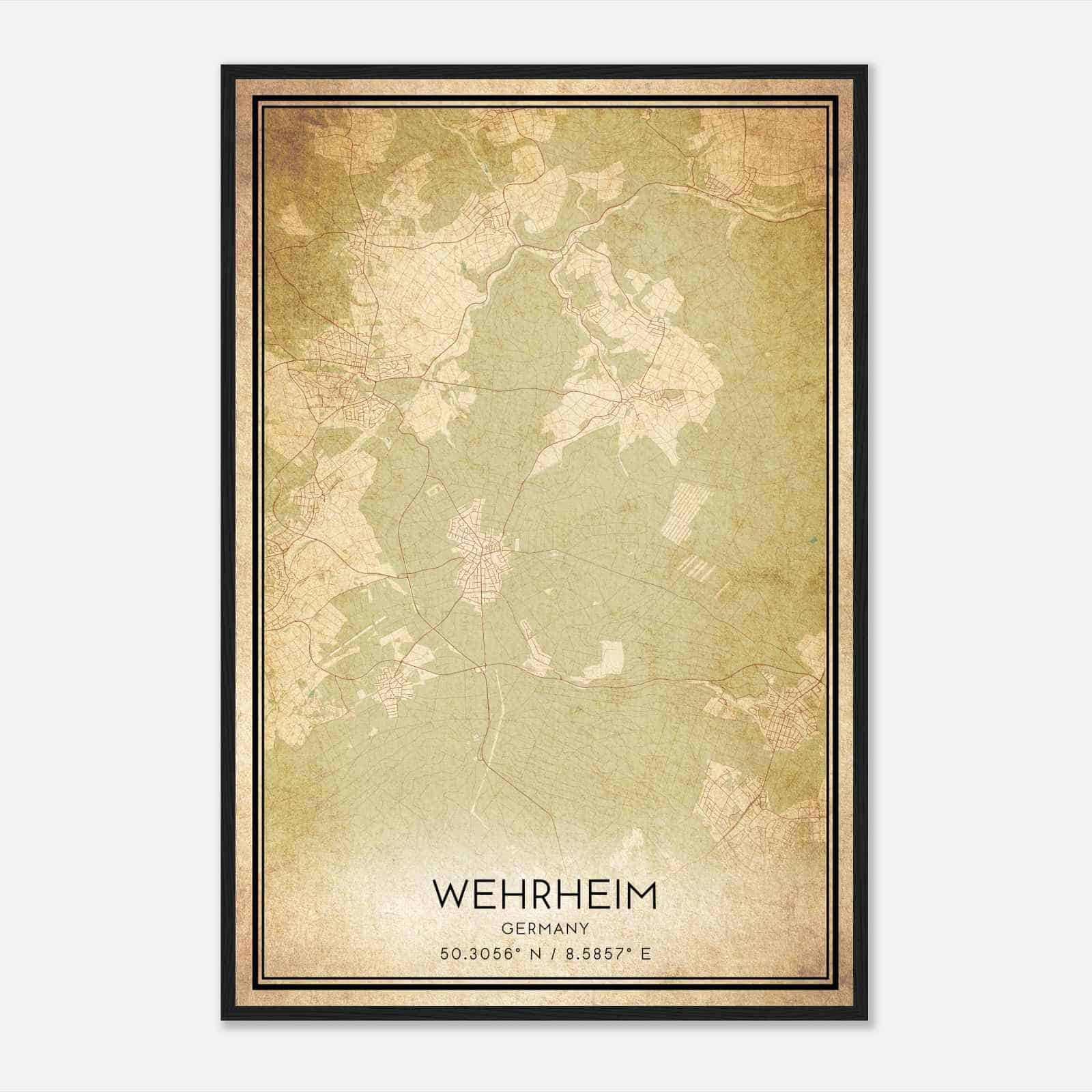 Vintage Wehrheim Germany Map Poster, Wehrheim City Road Wall Art Print
