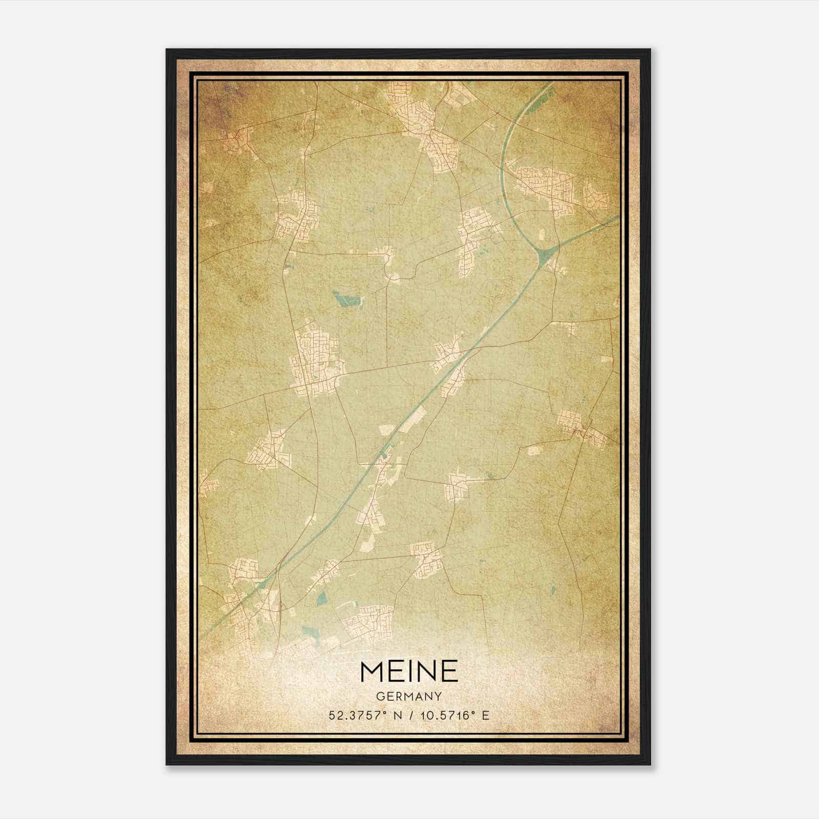 Vintage Meine Germany Map Poster, Meine City Road Wall Art Print