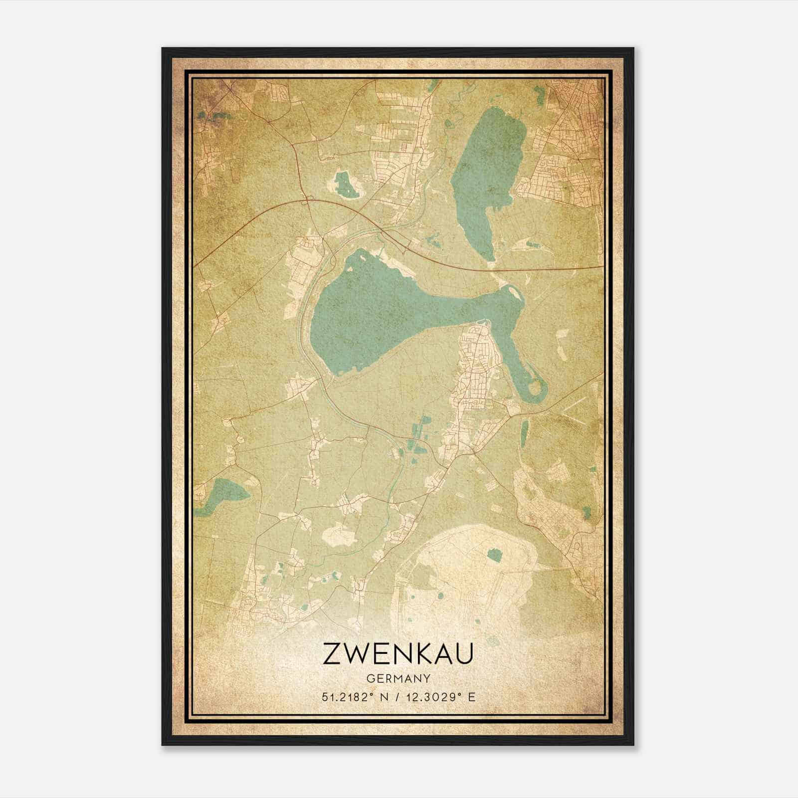 Vintage Zwenkau Germany Map Poster, Zwenkau City Road Wall Art Print