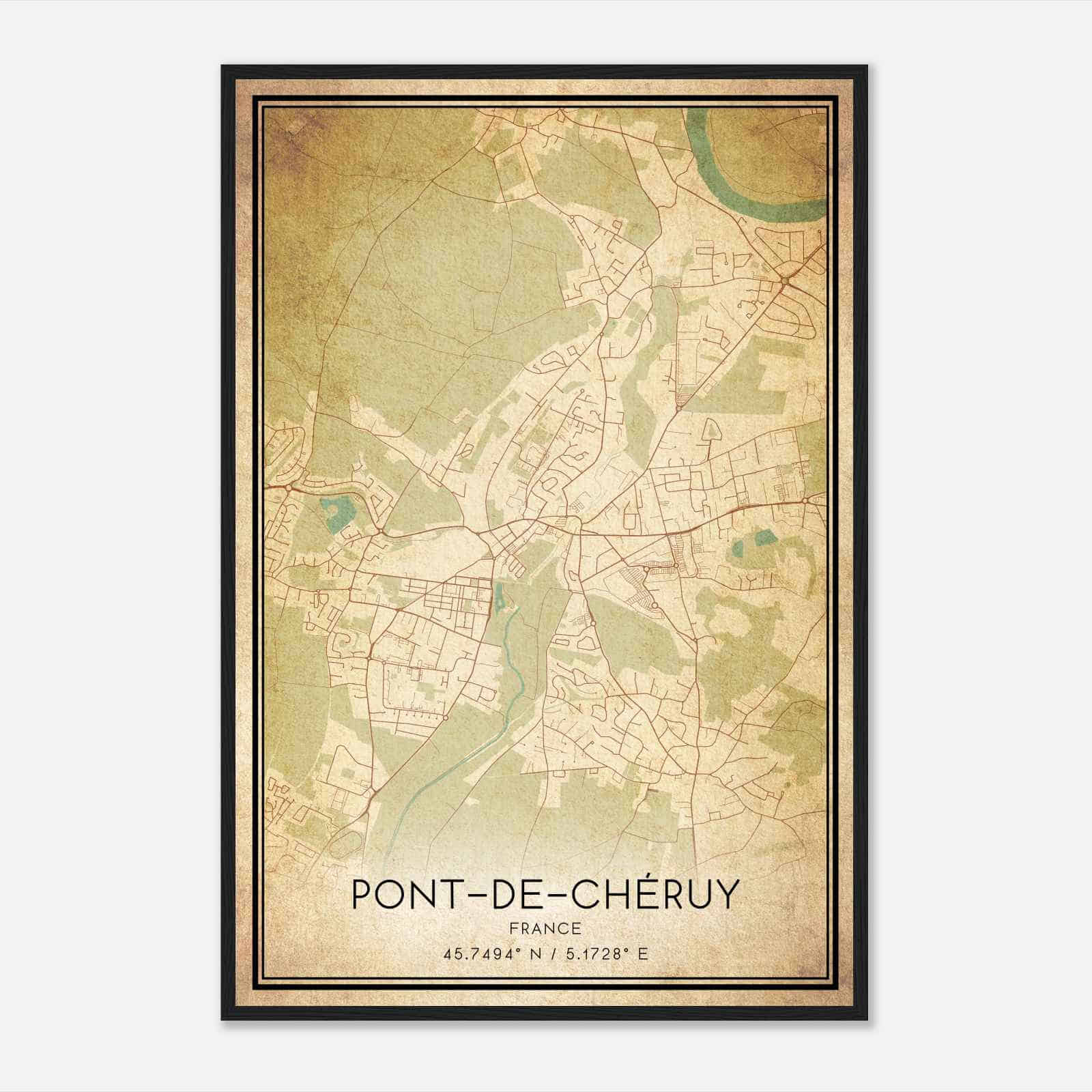 Vintage Pont-de-Cheruy France Map Poster, Pont-de-Cheruy City Road Wall Art Print