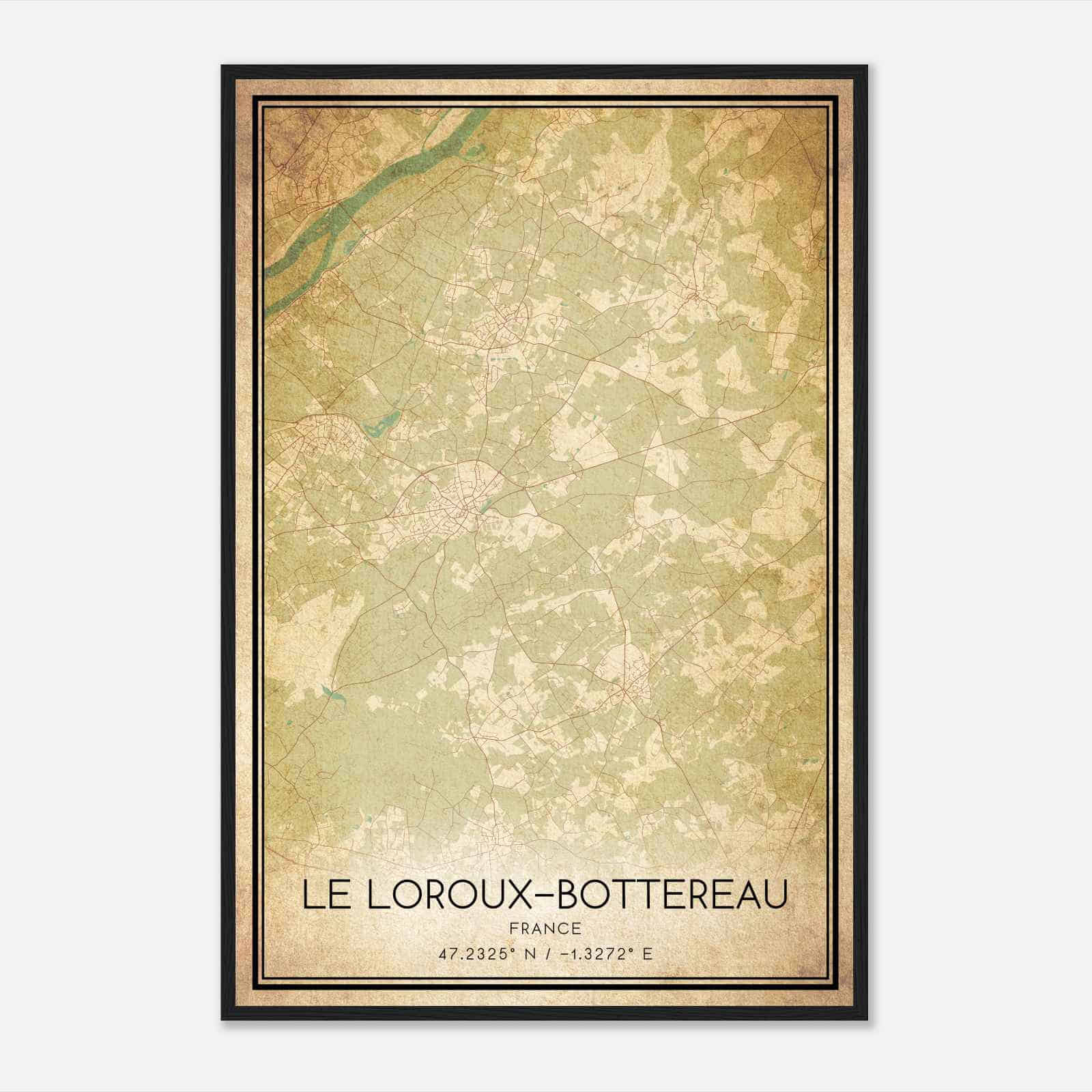 Vintage Le Loroux-Bottereau France Map Poster, Le Loroux-Bottereau City Road Wall Art Print