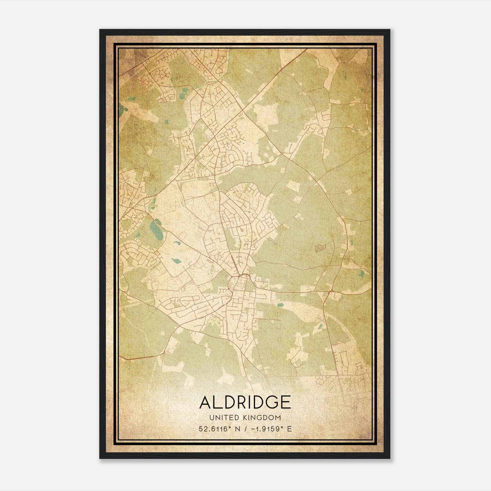Vintage Aldridge United Kingdom Map Poster, Aldridge City Road Wall Art Print