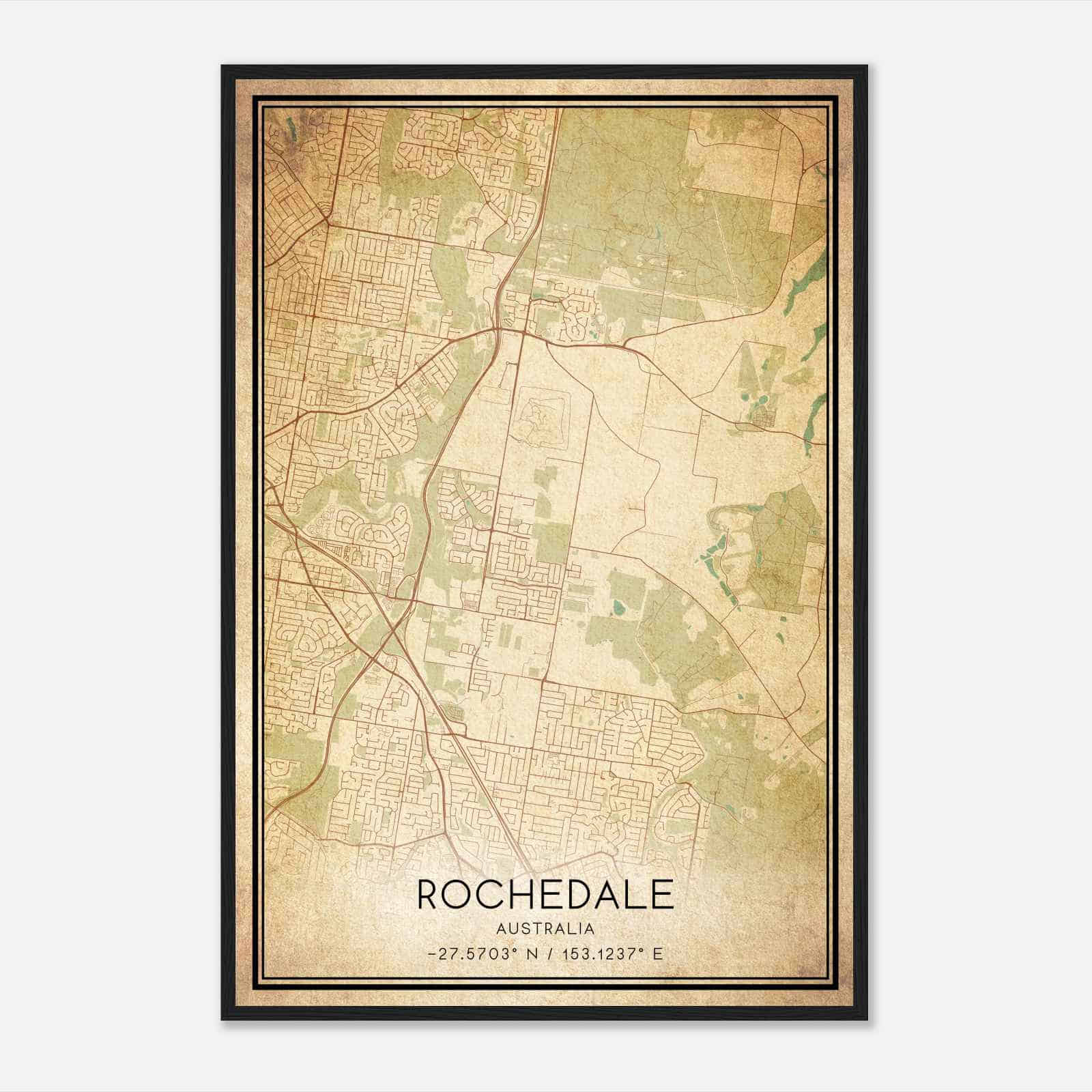Vintage Rochedale Australia Map Poster, Rochedale City Road Wall Art Print