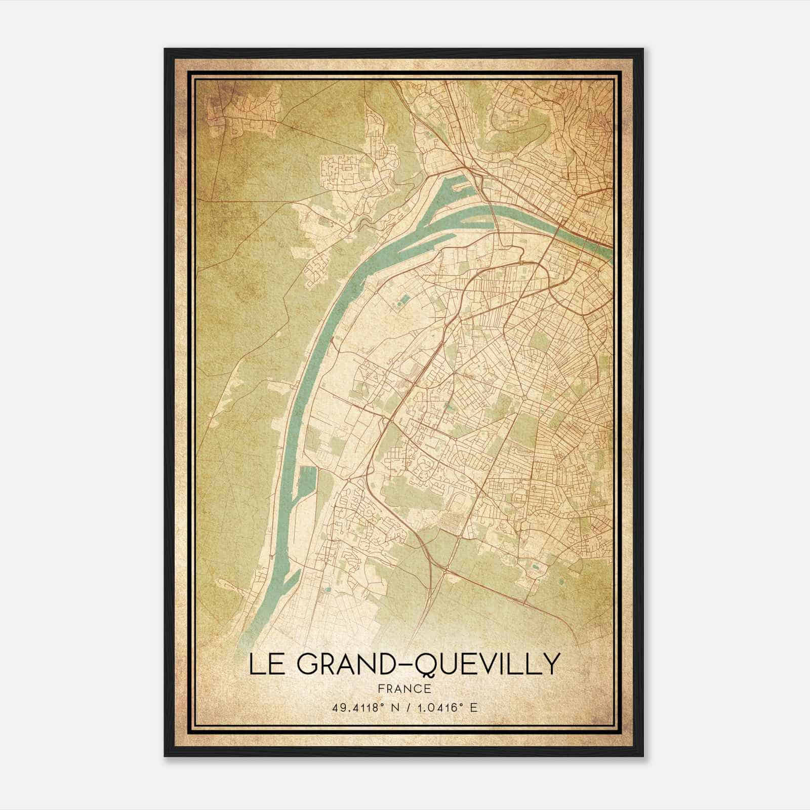 Vintage Le Grand-Quevilly France Map Poster, Le Grand-Quevilly City Road Wall Art Print