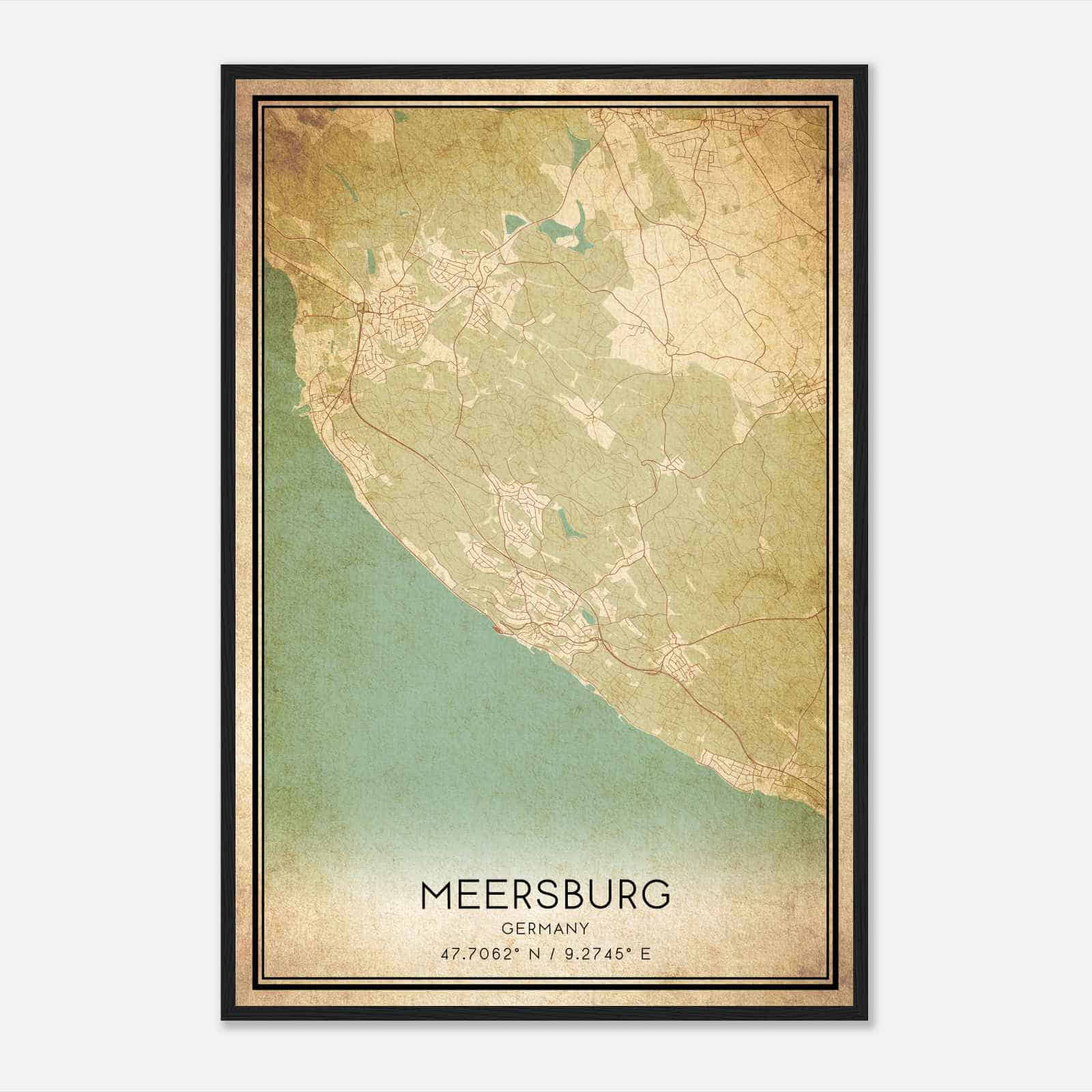 Vintage Meersburg Germany Map Poster, Meersburg City Road Wall Art Print