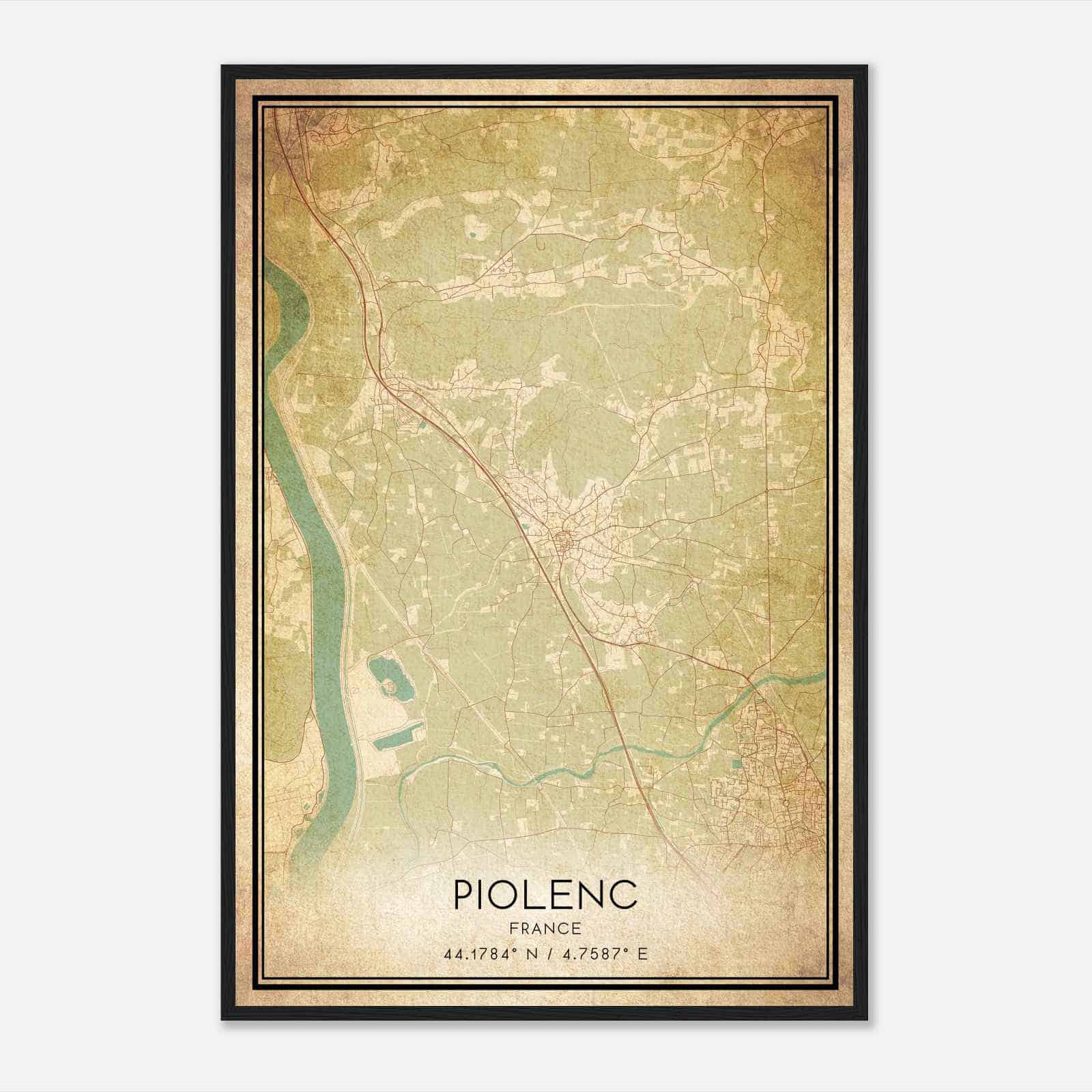 Vintage Piolenc France Map Poster, Piolenc City Road Wall Art Print