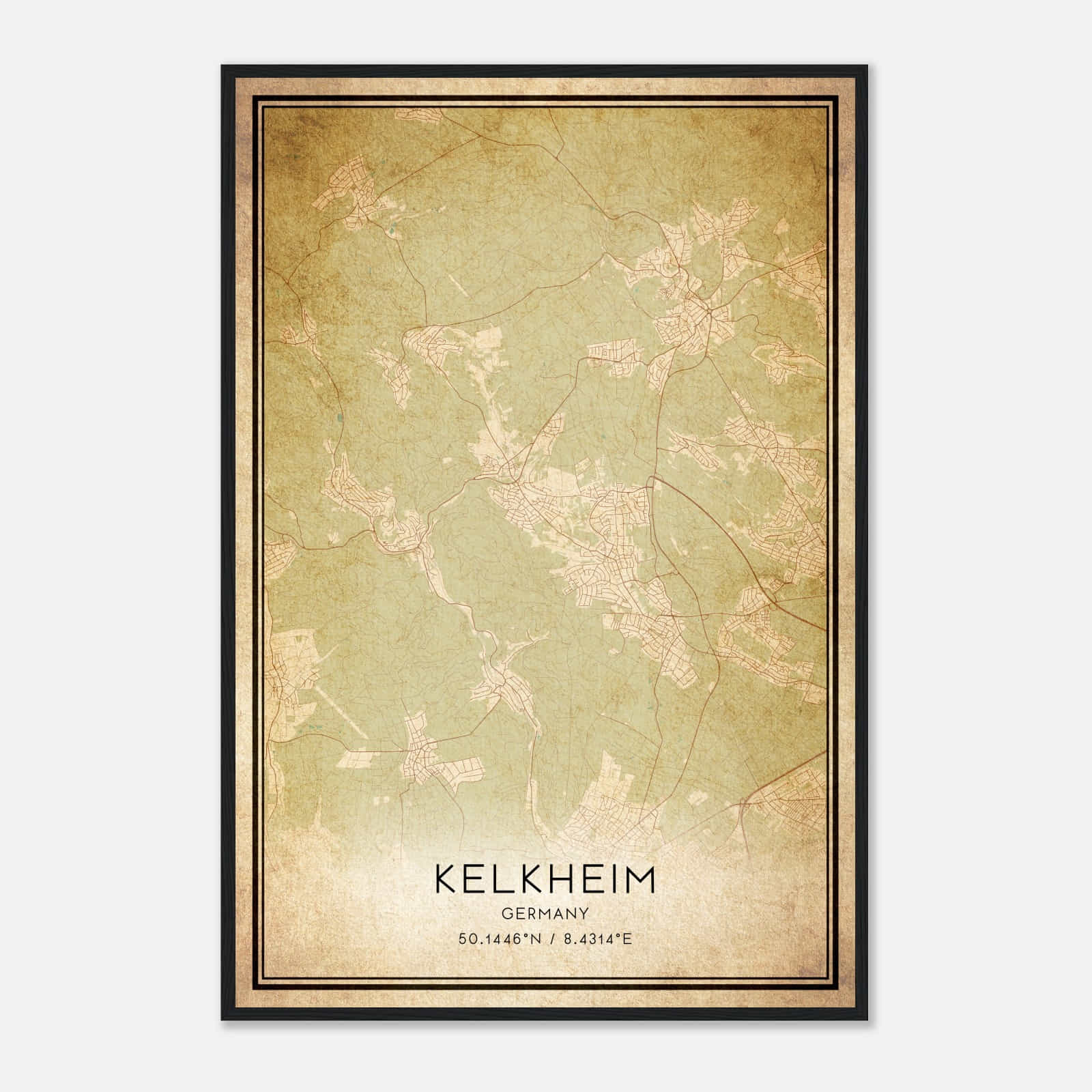 Vintage Kelkheim (Taunus) Germany Map Poster, Kelkheim (Taunus) City Road Wall Art Print