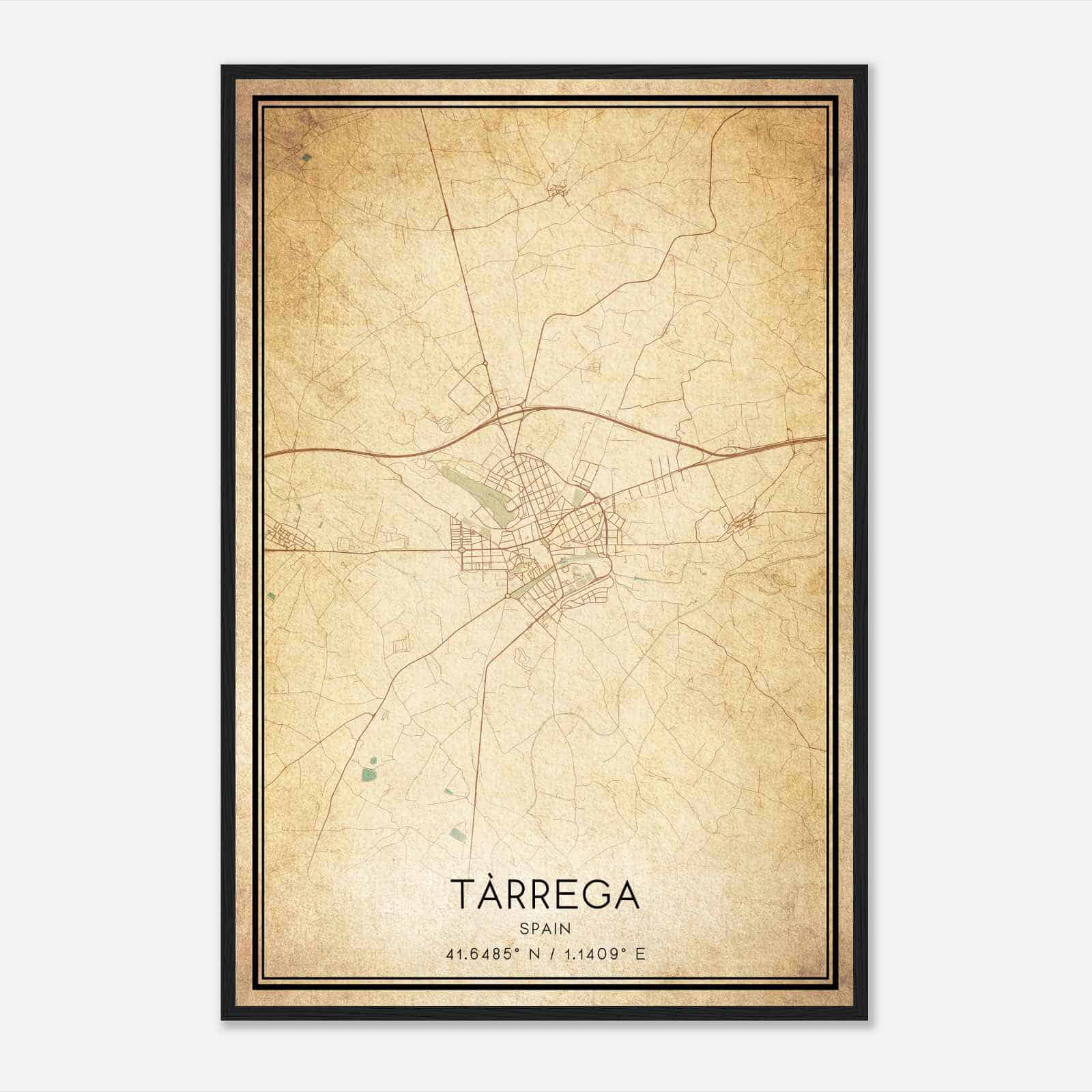 Vintage Tarrega Spain Map Poster, Tarrega City Road Wall Art Print