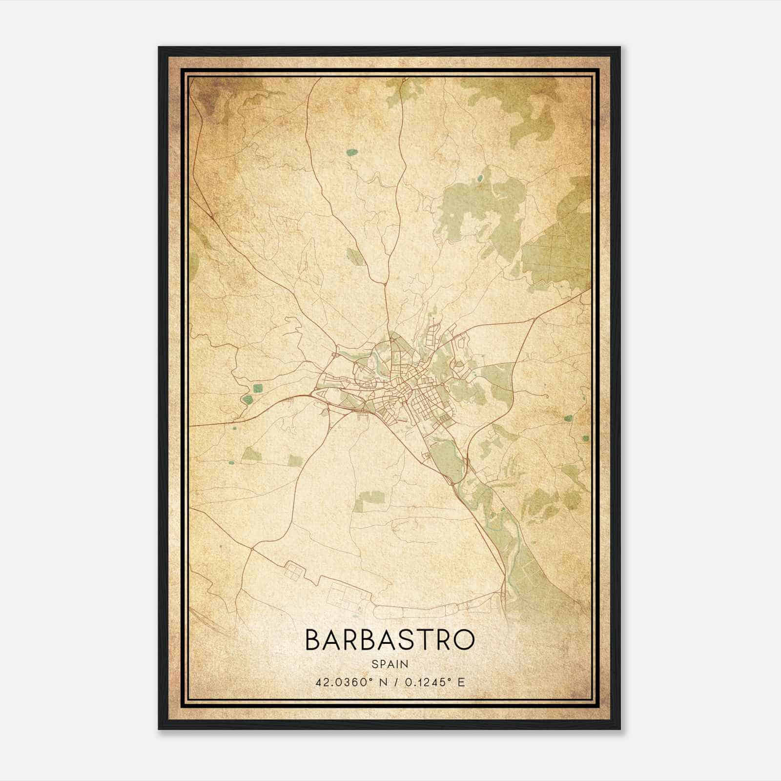 Vintage Barbastro Spain Map Poster, Barbastro City Road Wall Art Print