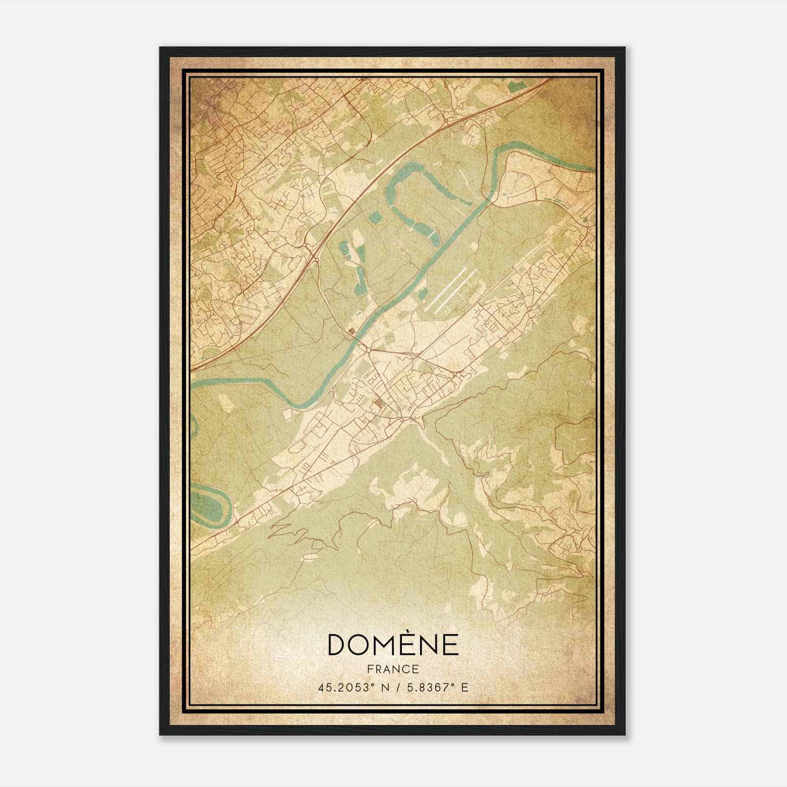 Vintage Domene France Map Poster, Domene City Road Wall Art Print