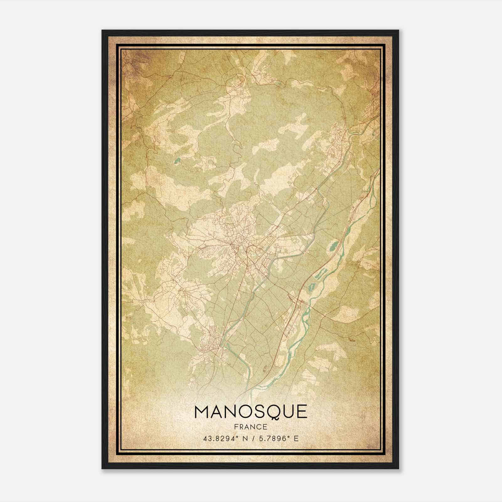 Vintage Manosque France Map Poster, Manosque City Road Wall Art Print