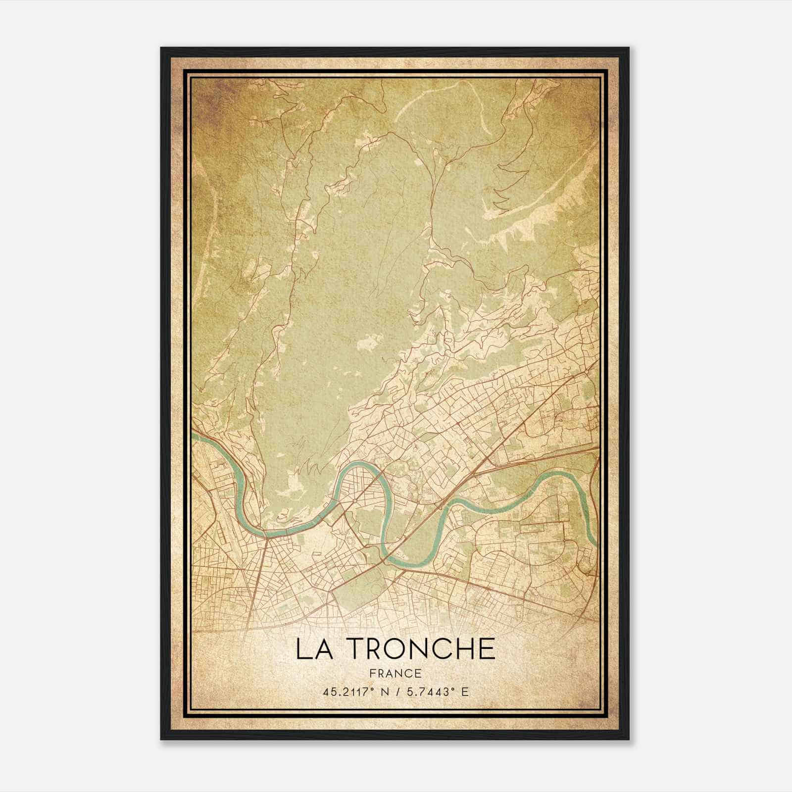 Vintage La Tronche France Map Poster, La Tronche City Road Wall Art Print