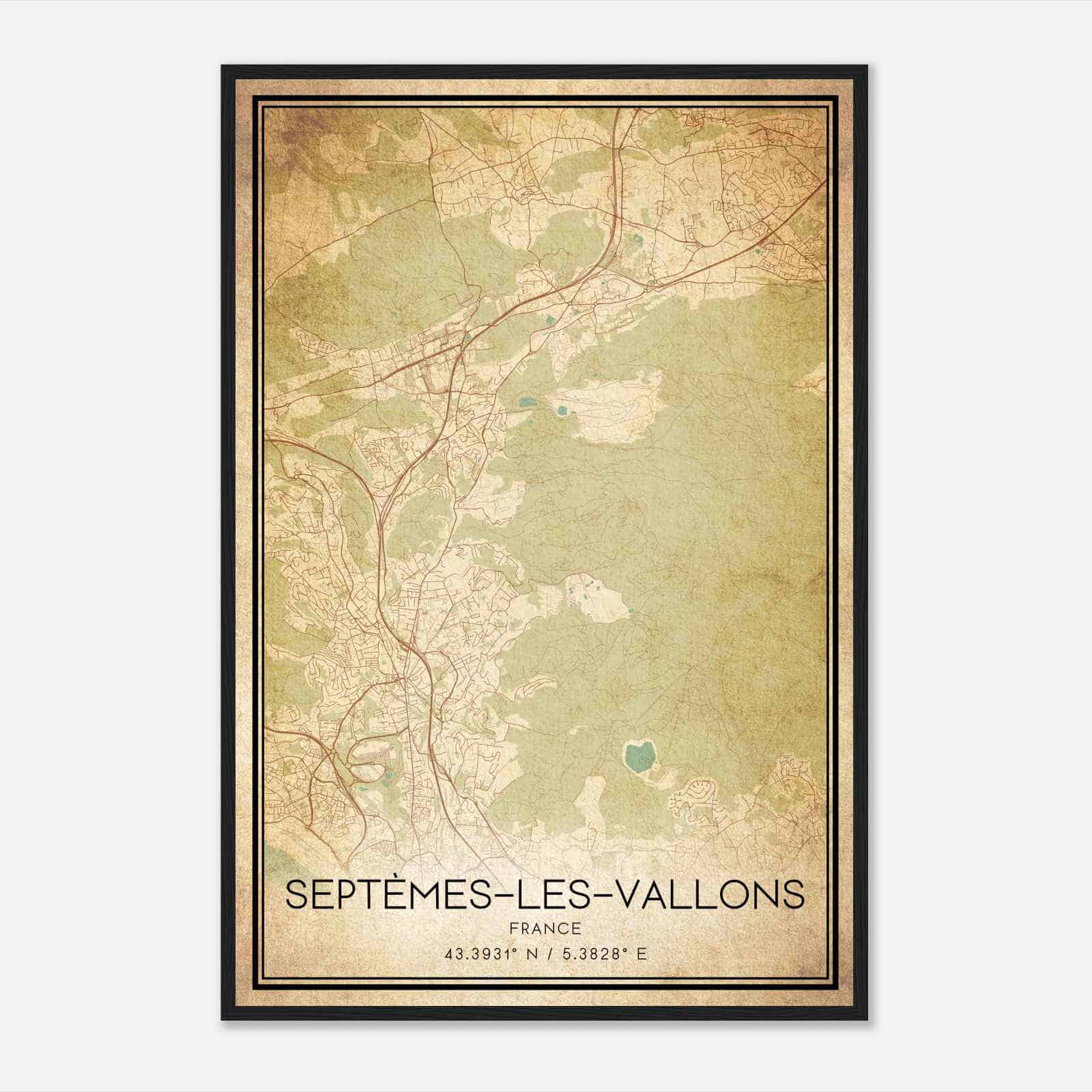 Vintage Septemes-les-Vallons France Map Poster, Septemes-les-Vallons City Road Wall Art Print