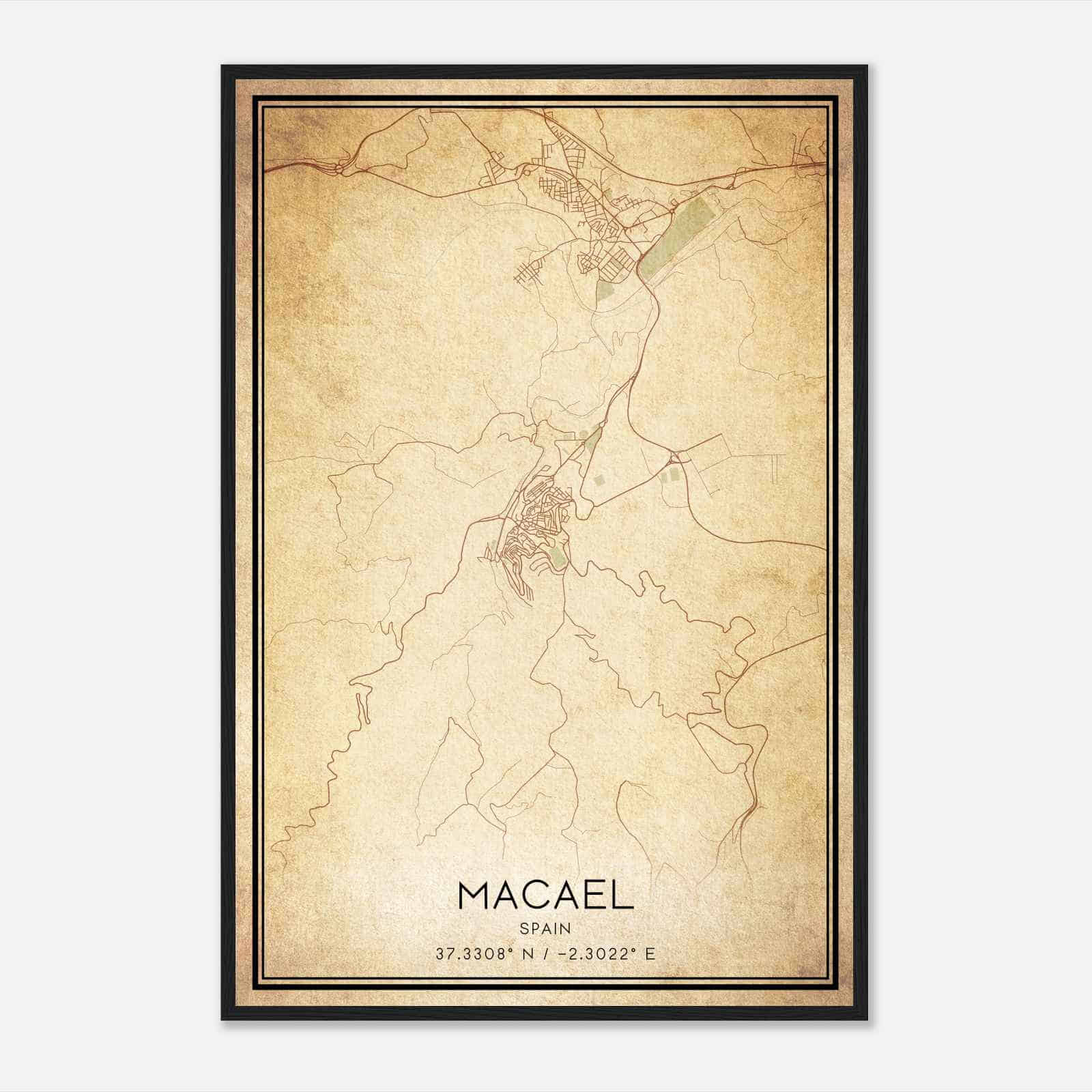 Vintage Macael Spain Map Poster, Macael City Road Wall Art Print
