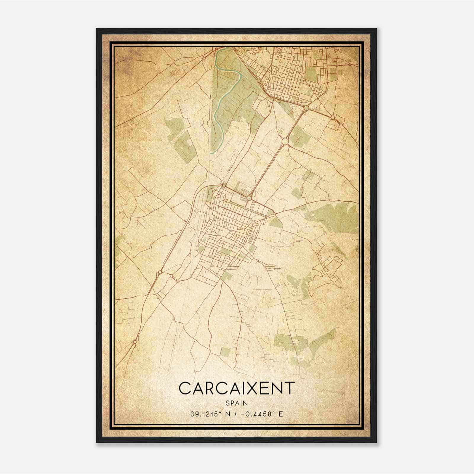 Vintage Carcagente Spain Map Poster, Carcagente City Road Wall Art Print
