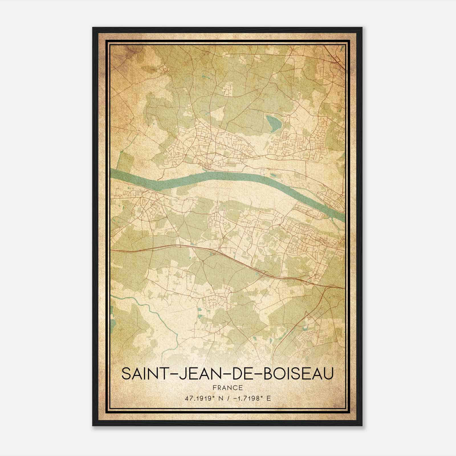 Vintage Saint-Jean-de-Boiseau France Map Poster, Saint-Jean-de-Boiseau City Road Wall Art Print